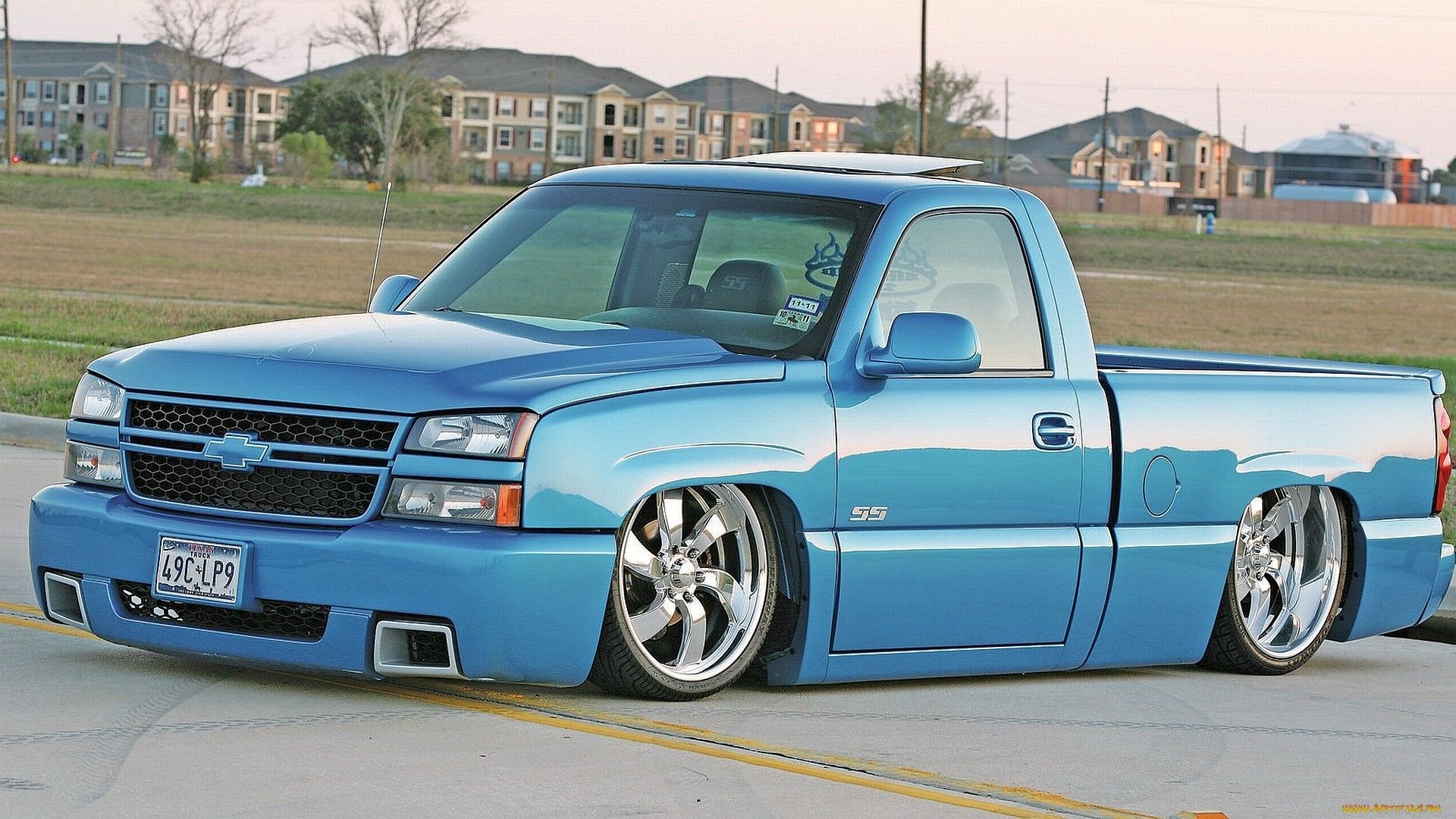 Chevrolet Silverado azzurro lowrider, 1920x1080 Full HD, PC