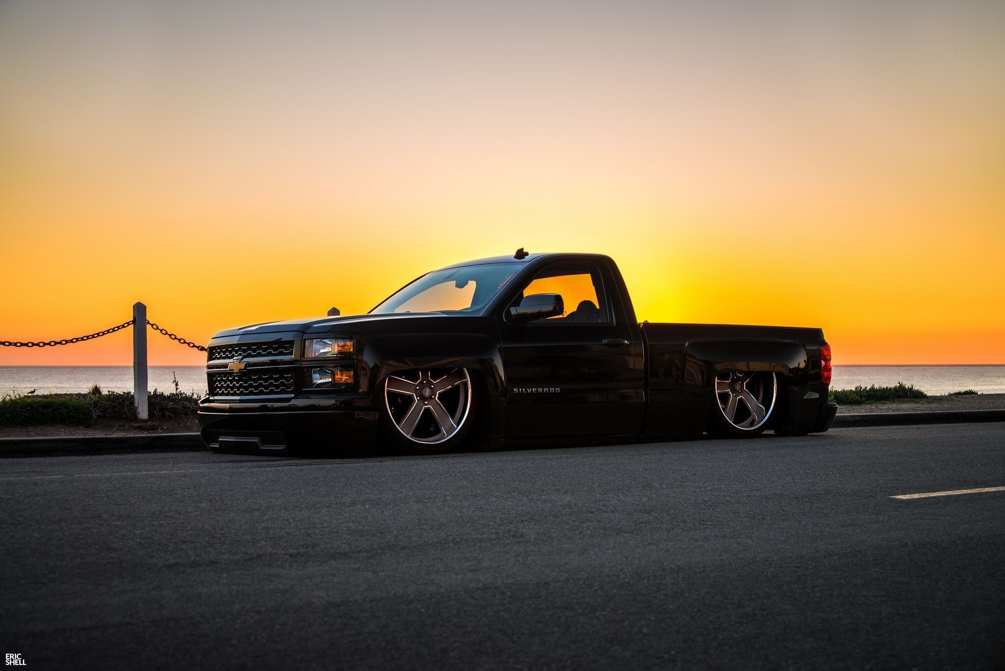 Pickup Chevrolet nera al tramonto, 2048x1367 alta risoluzione, Desktop