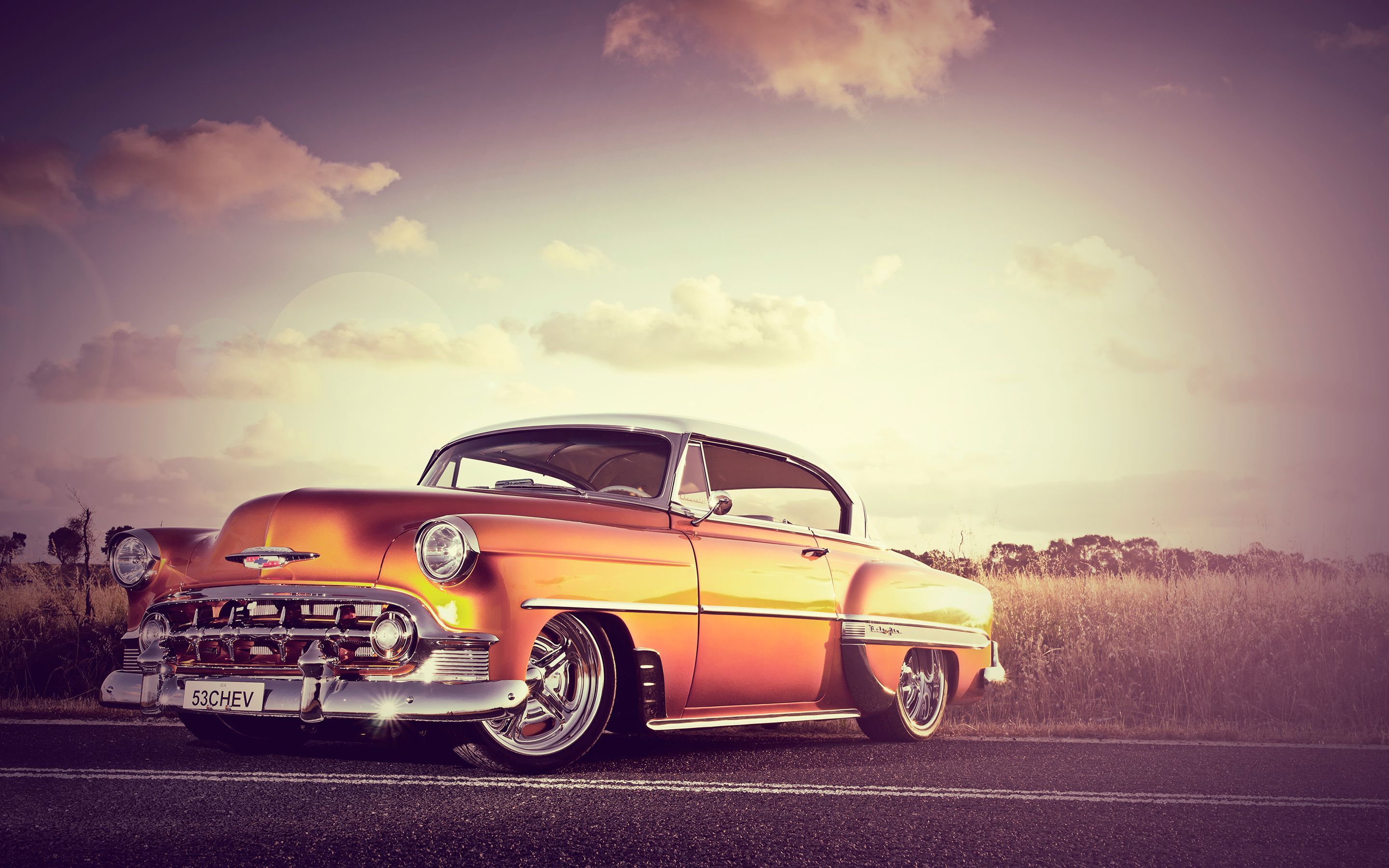 Chevrolet classica arancione tramonto, 2880x1800 WQXGA, Desktop