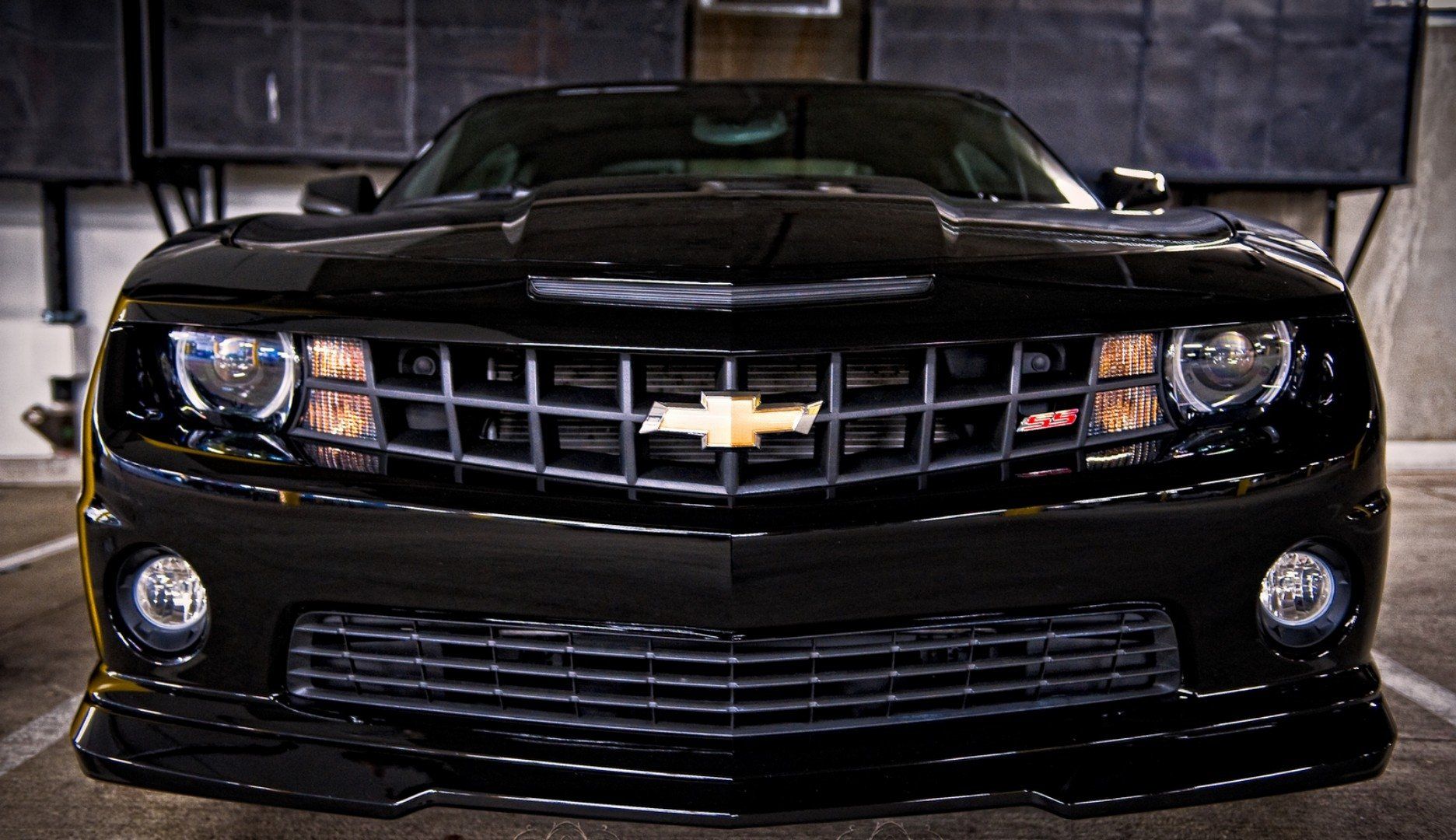 Chevrolet Camaro nero frontale, V8, 1872x1080 HD Ready, Laptop