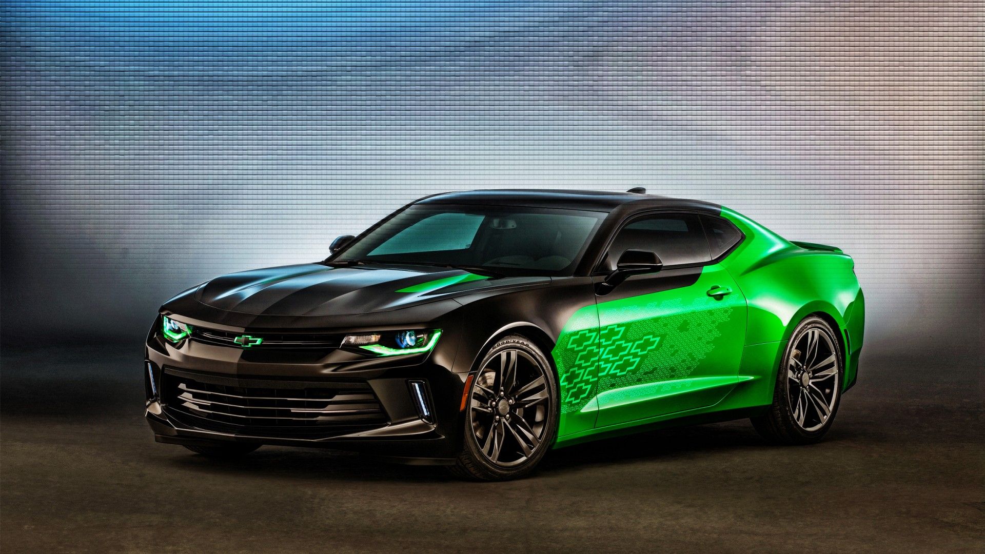 Chevrolet Camaro verde e nero, muscle car, 1920x1080 Full HD, Desktop