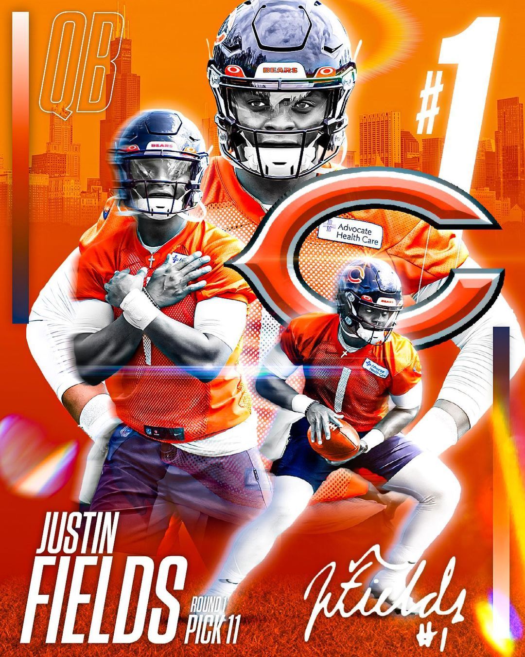 Justin Fields Chicago Bears, 1080x1350 Full HD Verticale, Smartphone