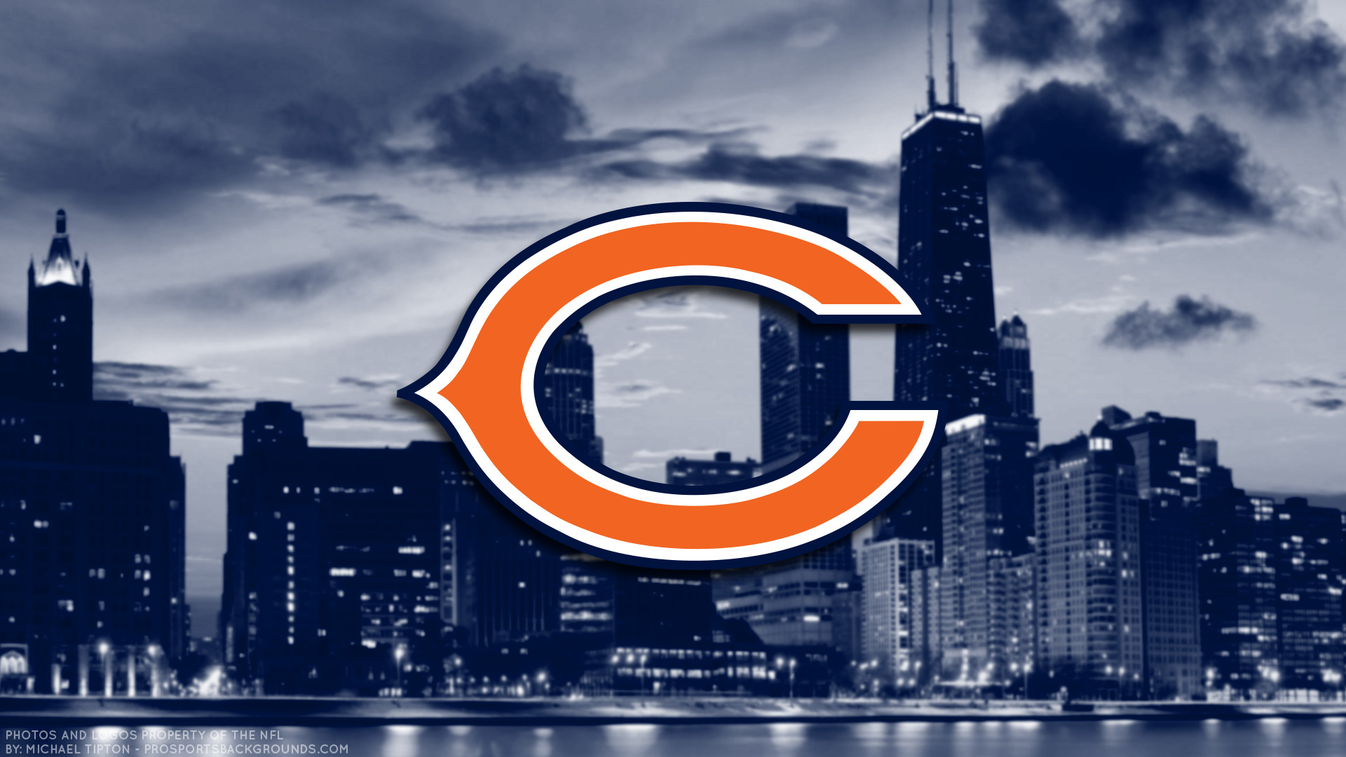 Logo Chicago Bears skyline notturno, 1920x1080 Full HD 1080p, Desktop