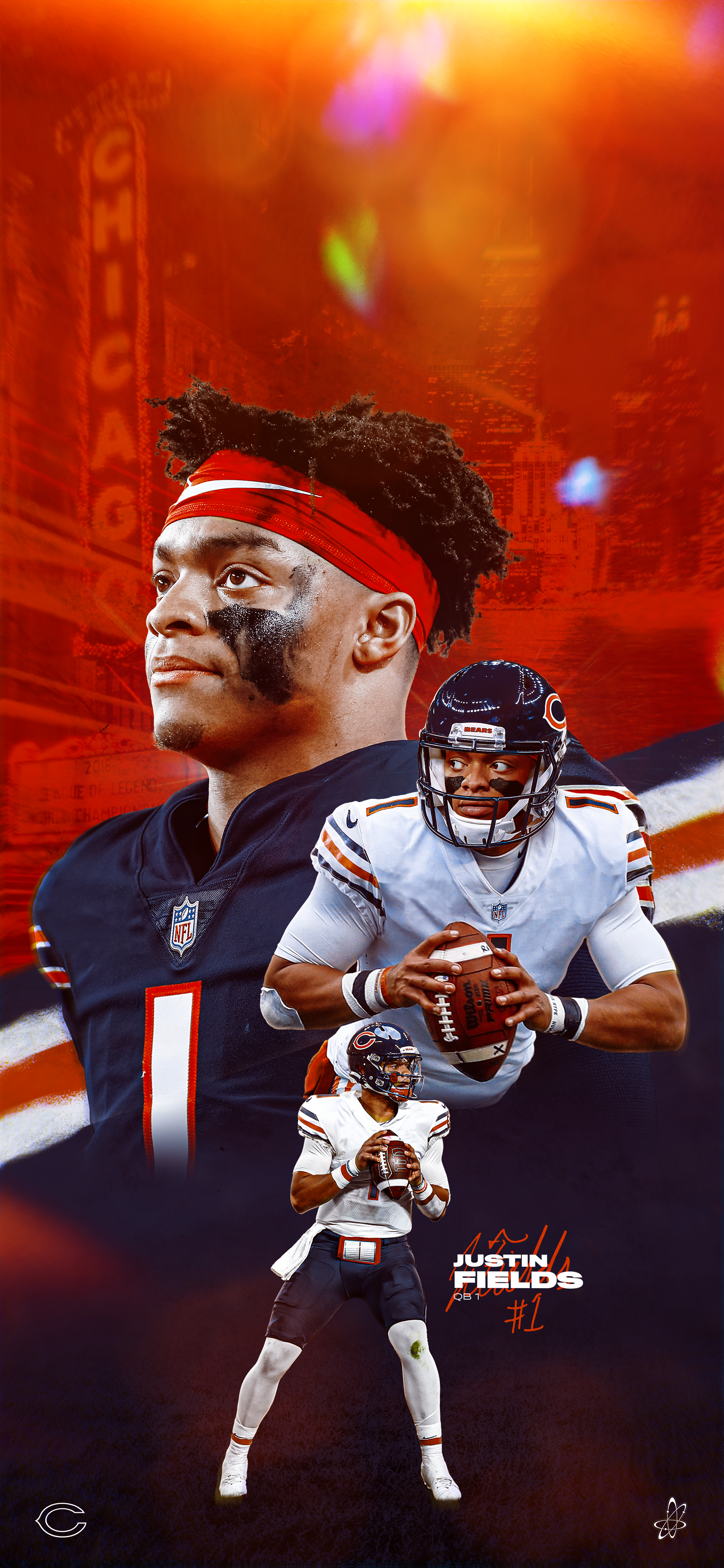 Justin Fields Chicago Bears, 2000x4327 Full HD Verticale, iPhone