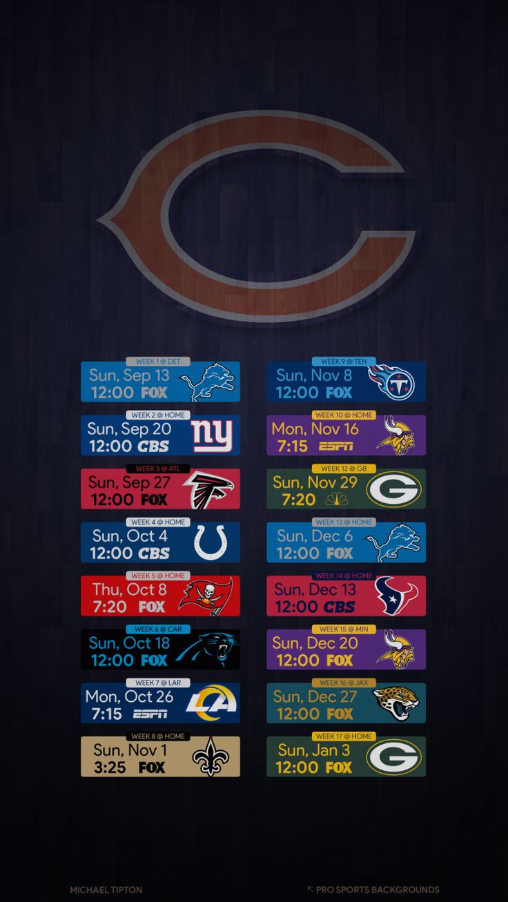 Calendario NFL Chicago Bears, 736x1307 Full HD Verticale, Smartphone