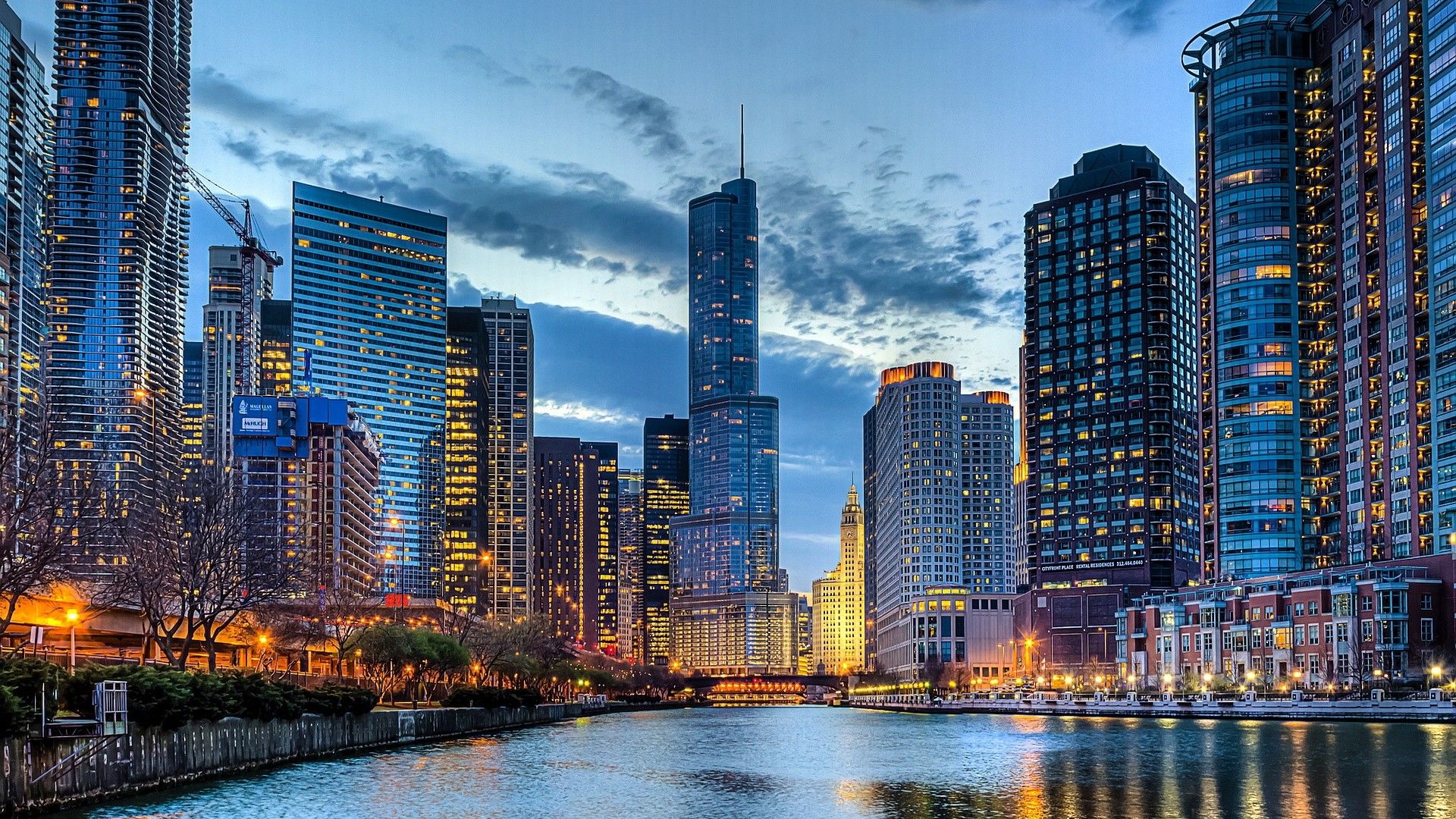 Skyline di Chicago al crepuscolo, 1920x1080 Full HD 1080p, PC