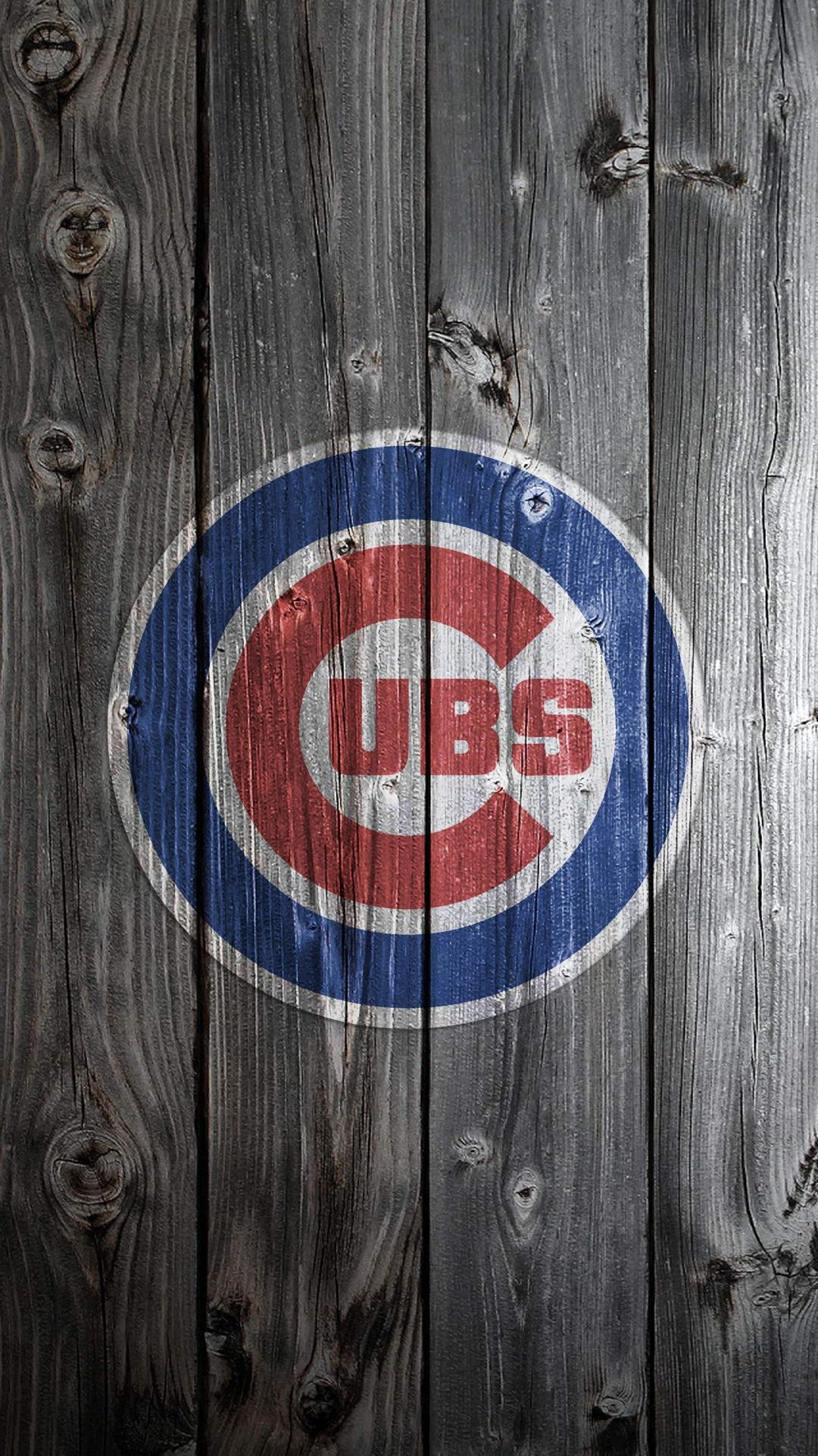Logo Chicago Cubs su legno, 1080x1920 Full HD Verticale, Smartphone