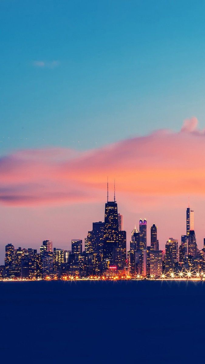 Skyline di Chicago al tramonto, 675x1199 Verticale, Mobile