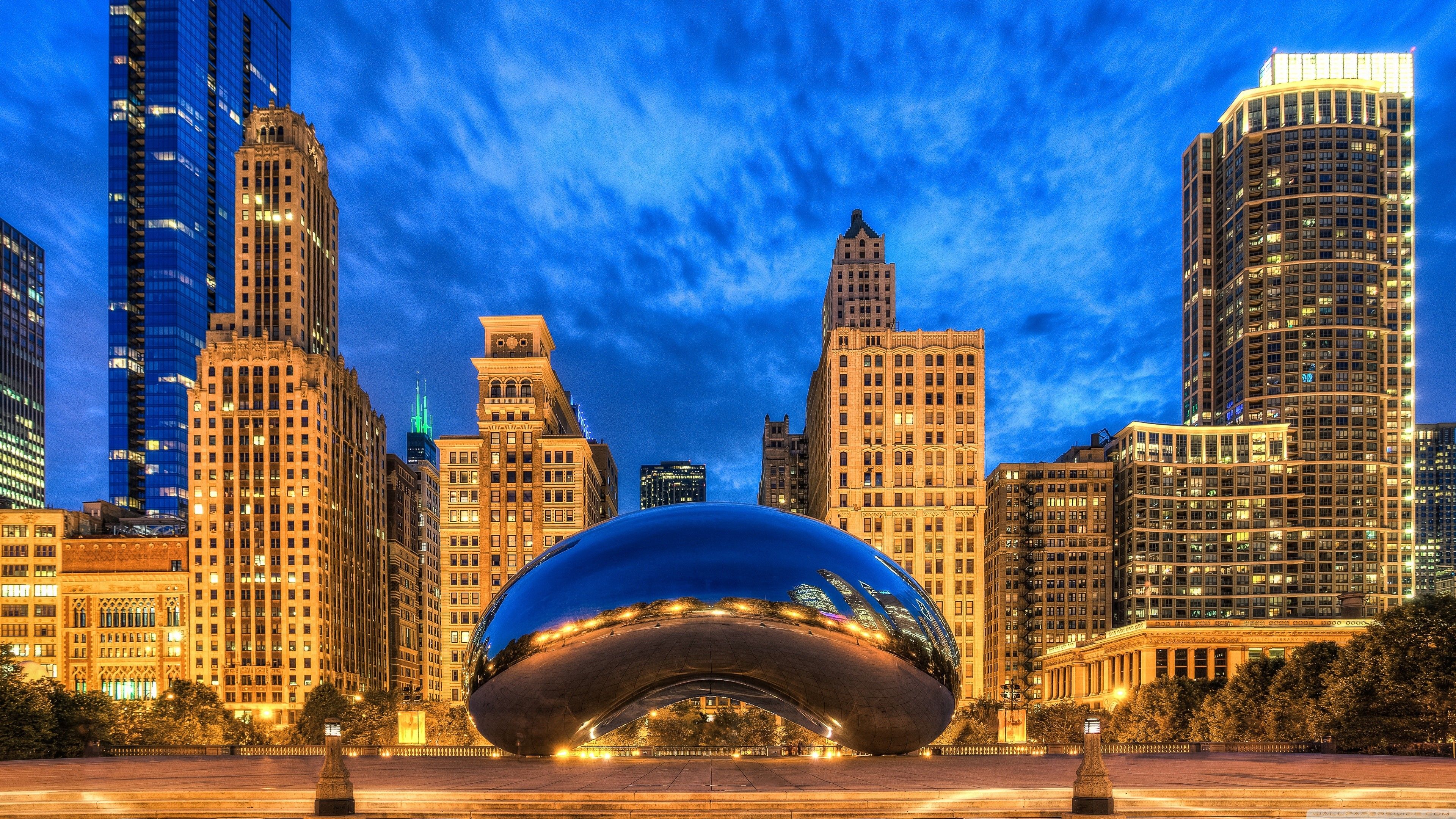 Cloud Gate Chicago skyline, 3840x2160 4K, Monitor 4K
