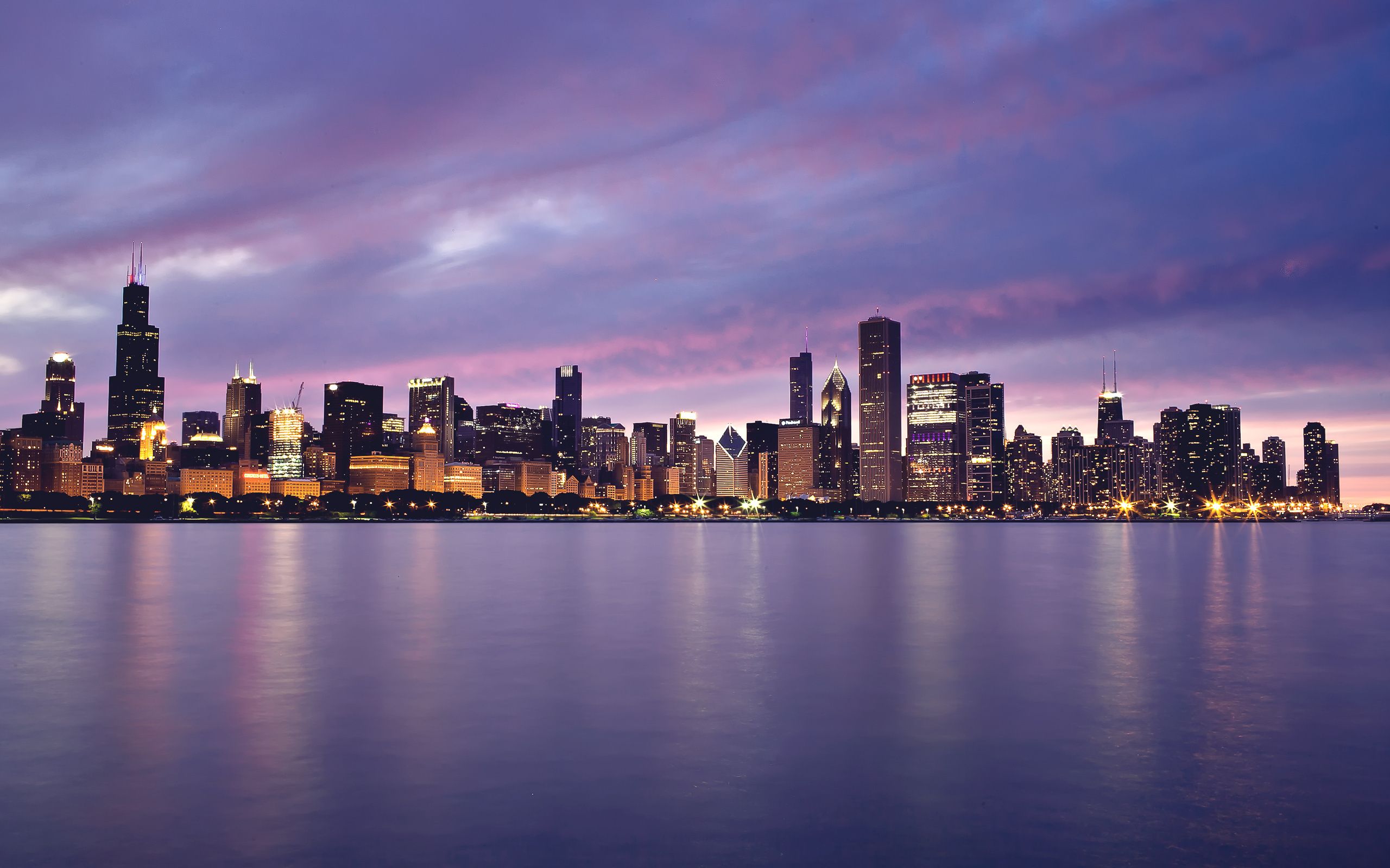 Skyline Chicago al tramonto, 2560x1600 2K, MacBook Pro