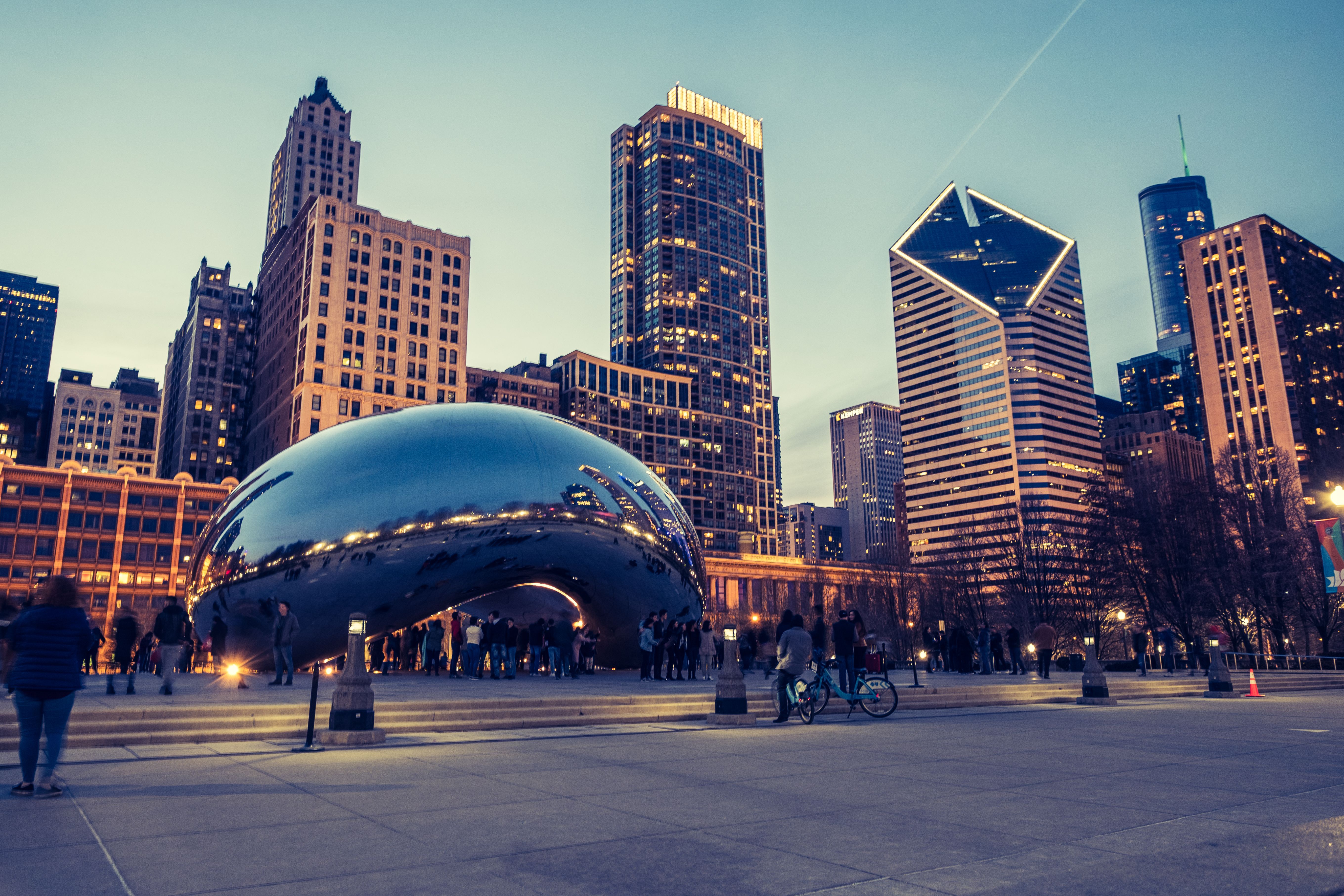 Cloud Gate Chicago skyline serale, 5437x3625 Ultra HD, 4K TV