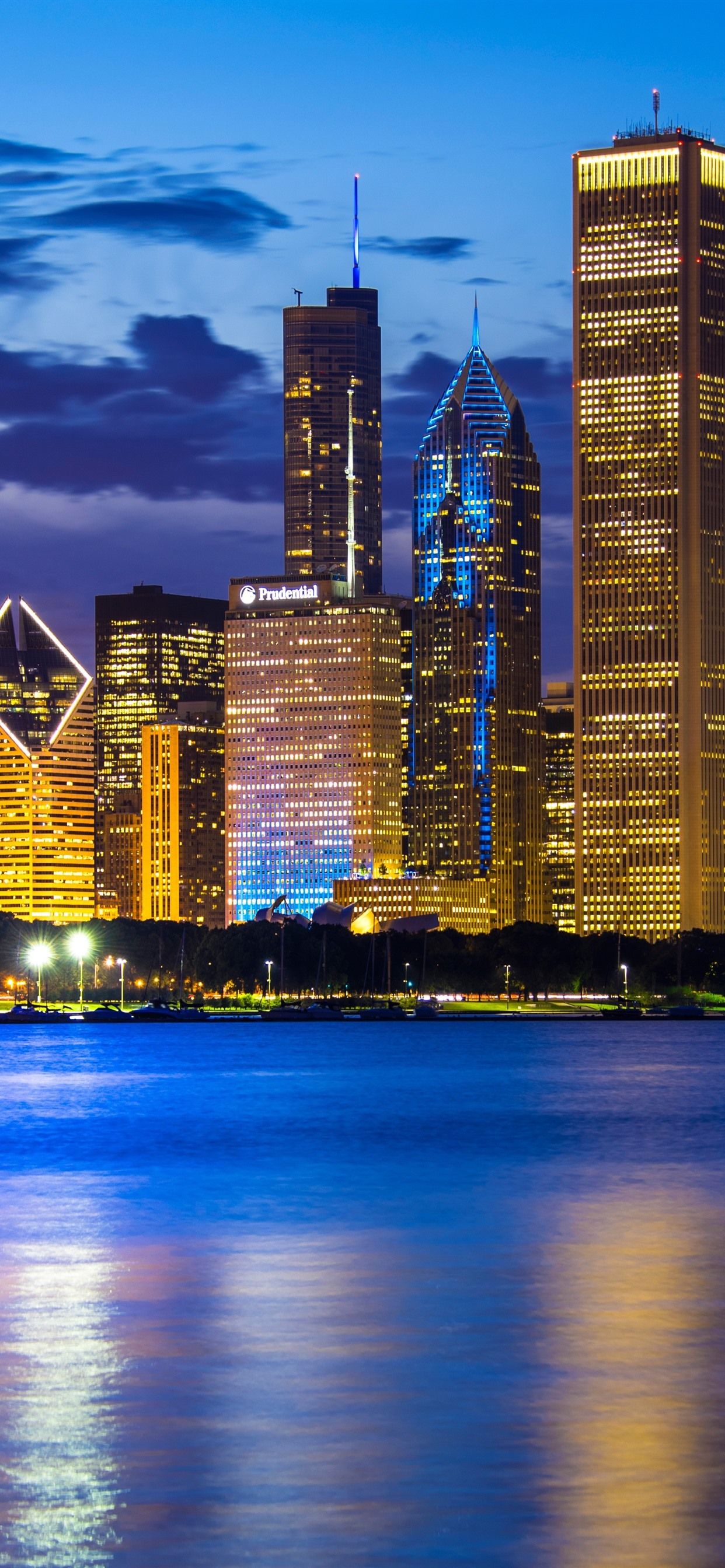 Skyline di Chicago di notte, 1242x2688 Verticale, iPhone Pro Max