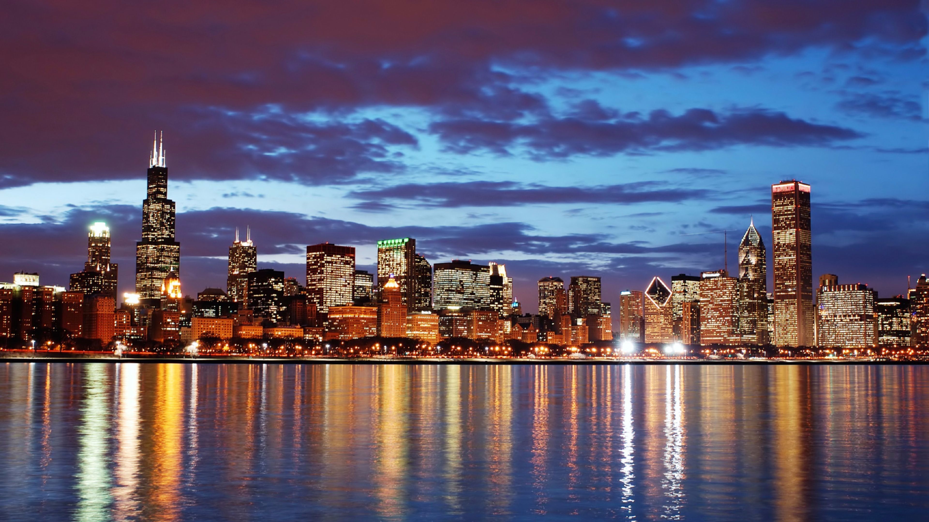 Skyline di Chicago al tramonto, 3840x2160 4K Ultra HD, Monitor 4K