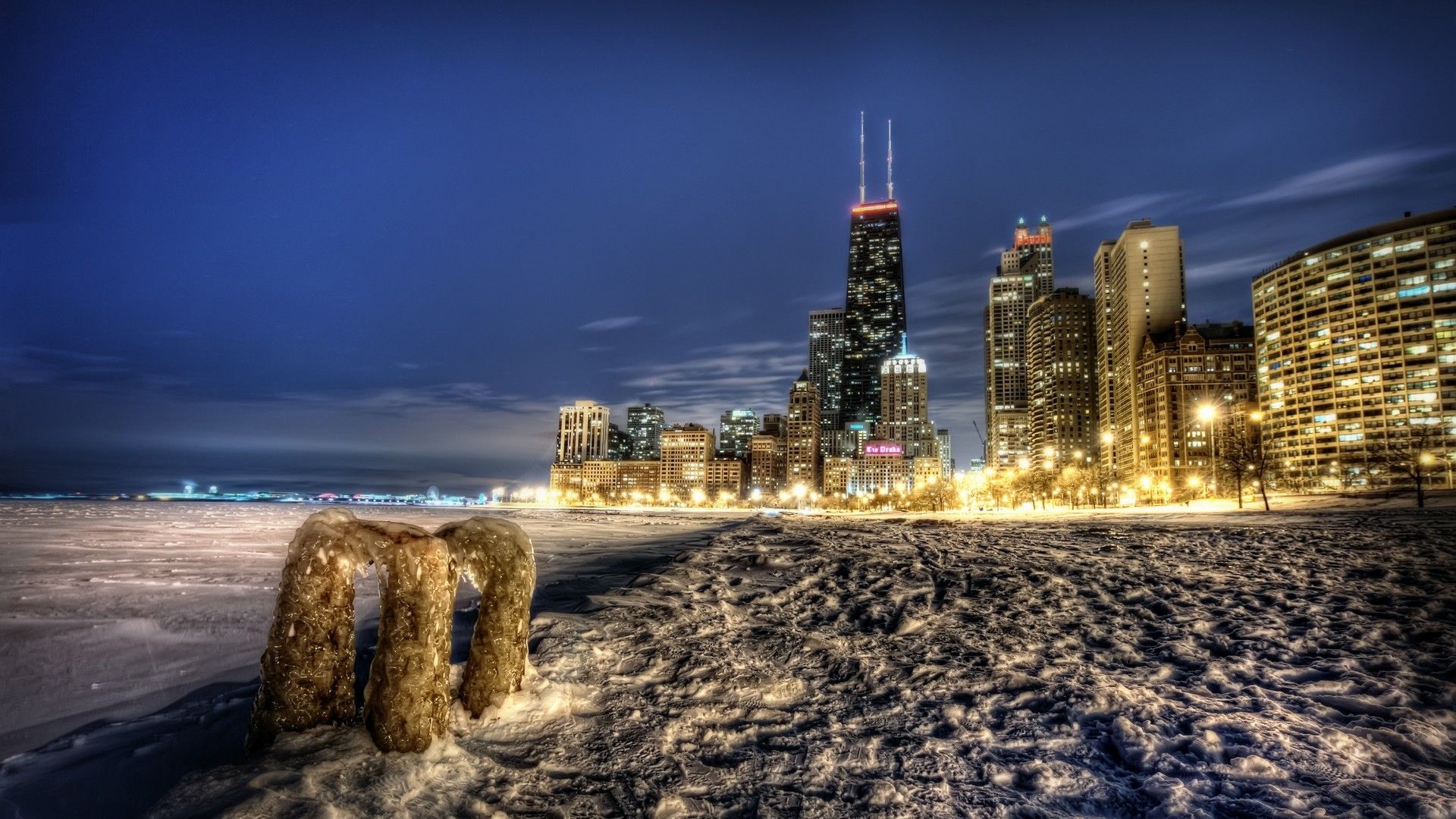 Skyline di Chicago innevato notturno, 1920x1080 1080p, Desktop