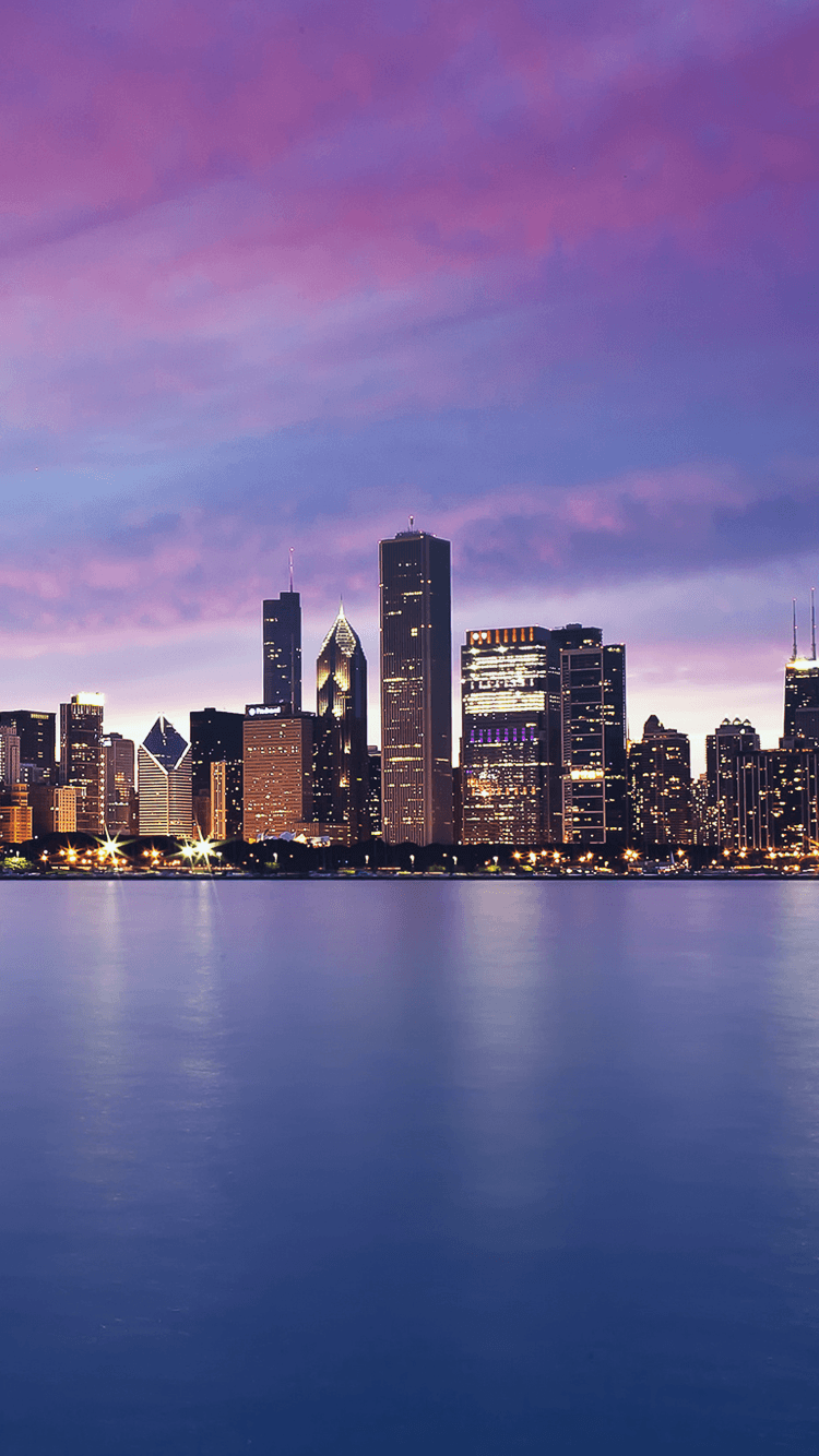 Skyline di Chicago al tramonto, 750x1334 Verticale, Telefono