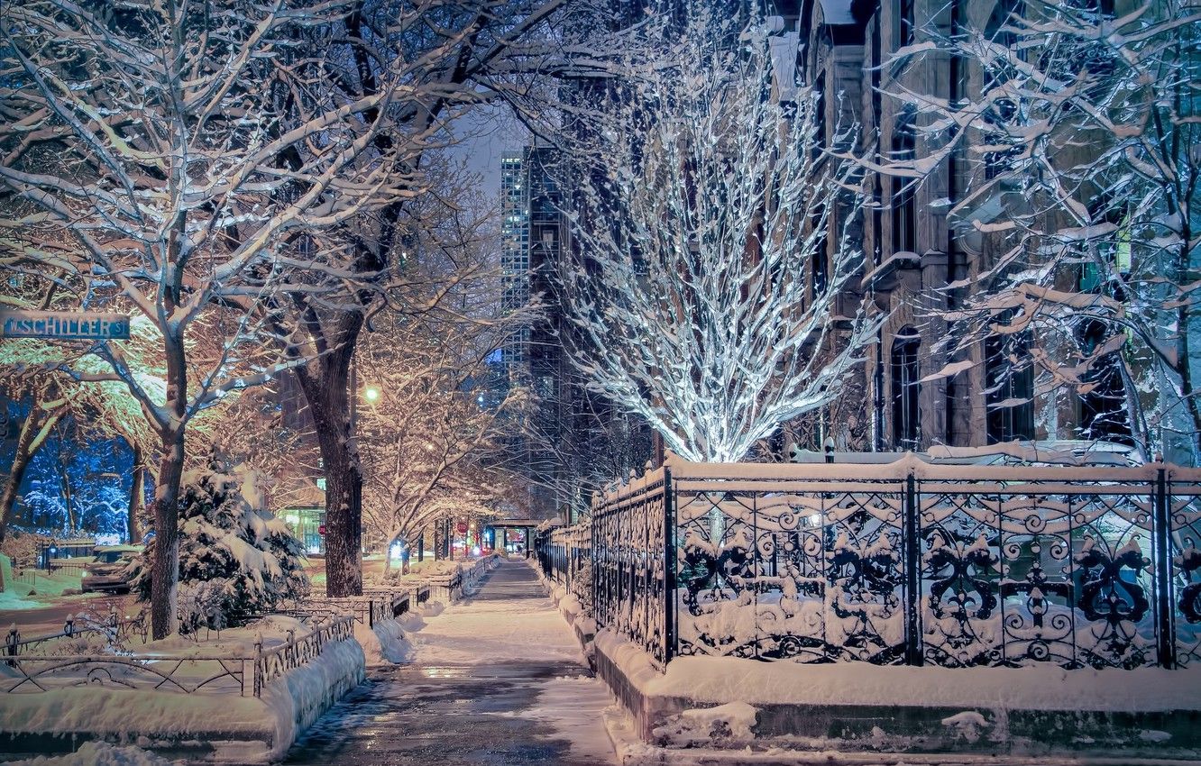 Strada innevata Chicago notturna, 1332x850 720p, Laptop