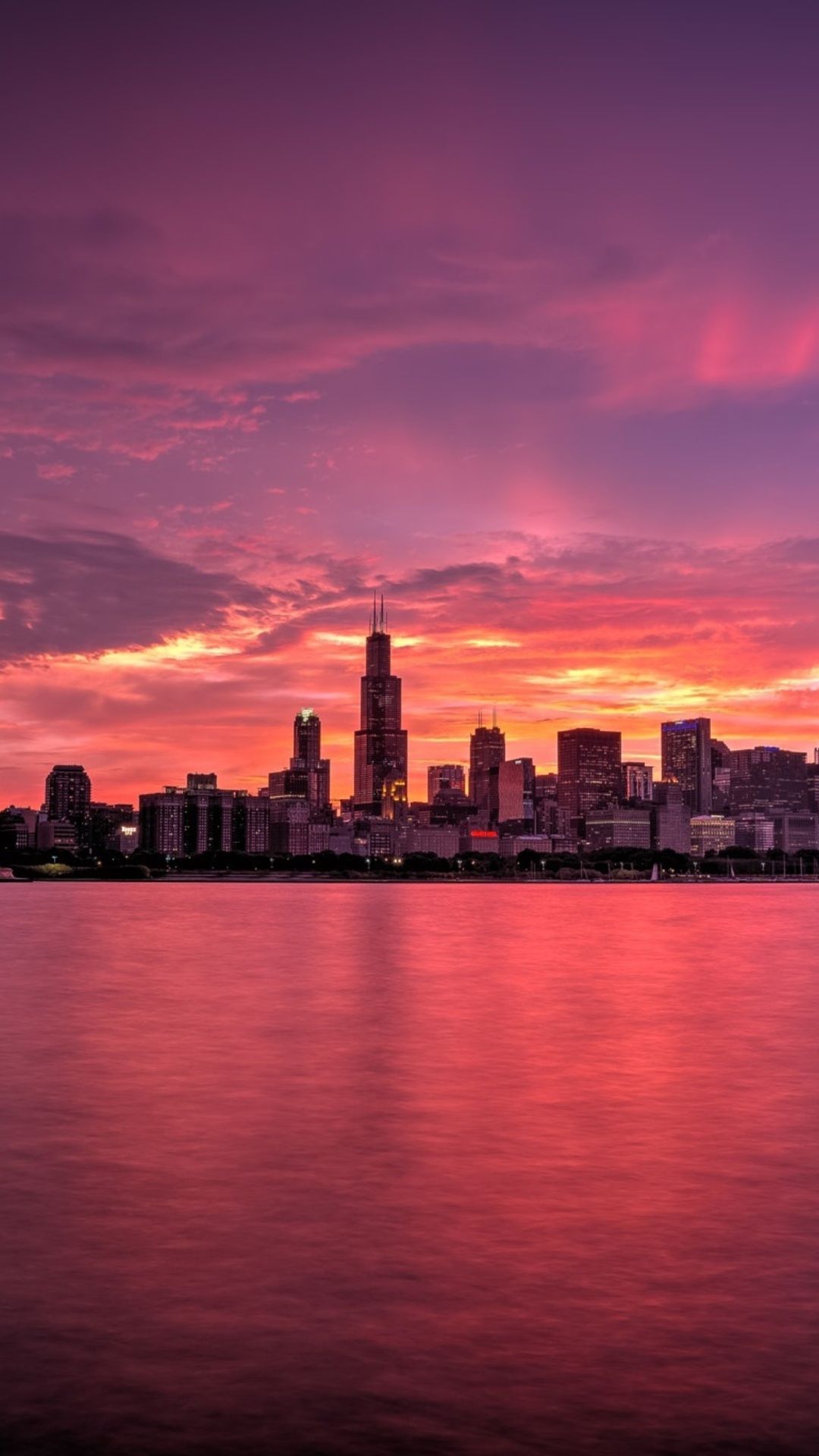 Skyline Chicago al tramonto, 1080x1920 Full HD Verticale, Smartphone