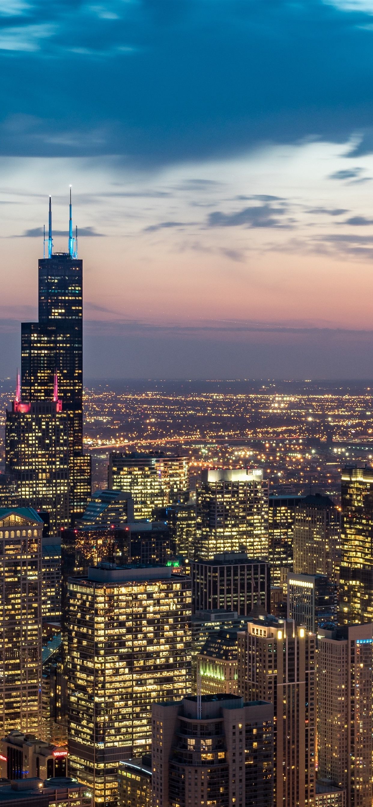 Skyline di Chicago al tramonto, 1242x2688 Verticale, Telefono