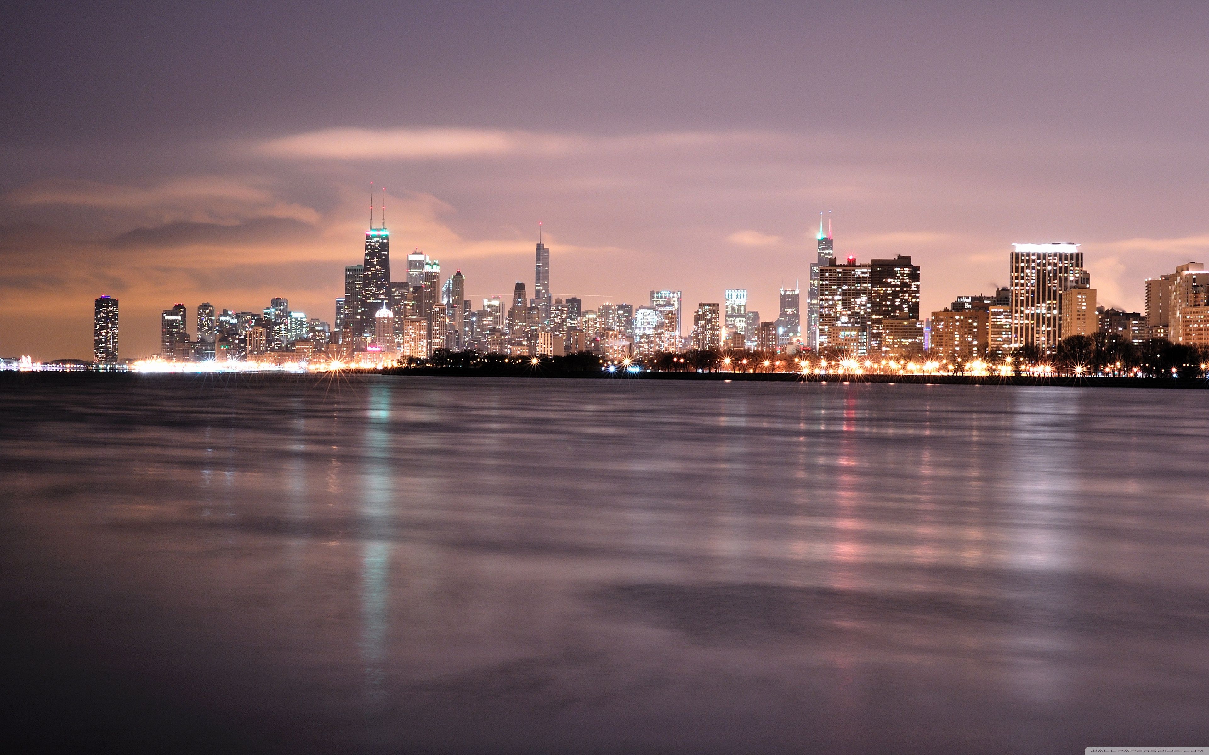 Skyline Chicago di notte, 3840x2400 Ultra HD, Monitor 4K
