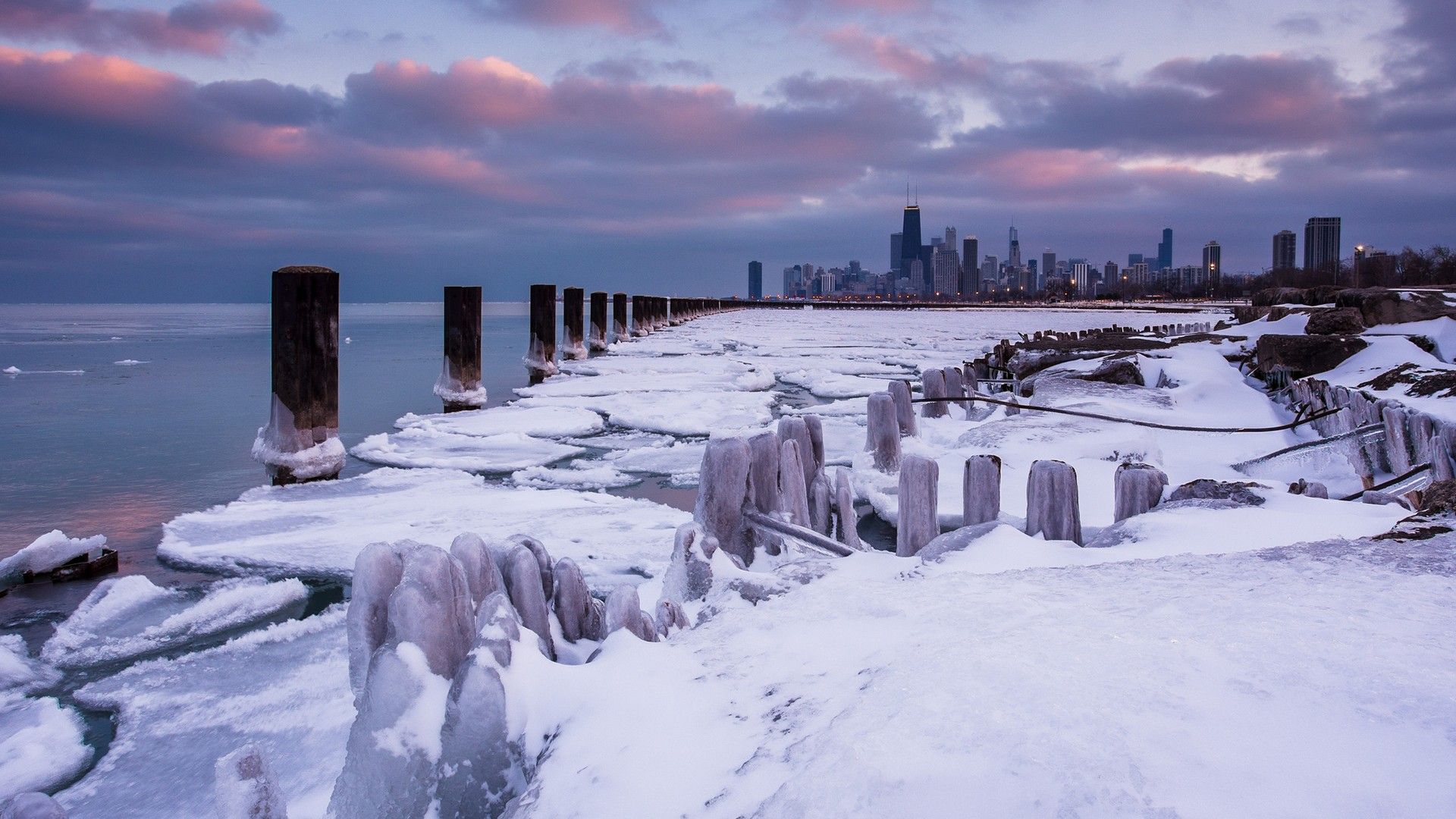 Skyline Chicago inverno ghiacciato, 1920x1080 Full HD, PC Desktop