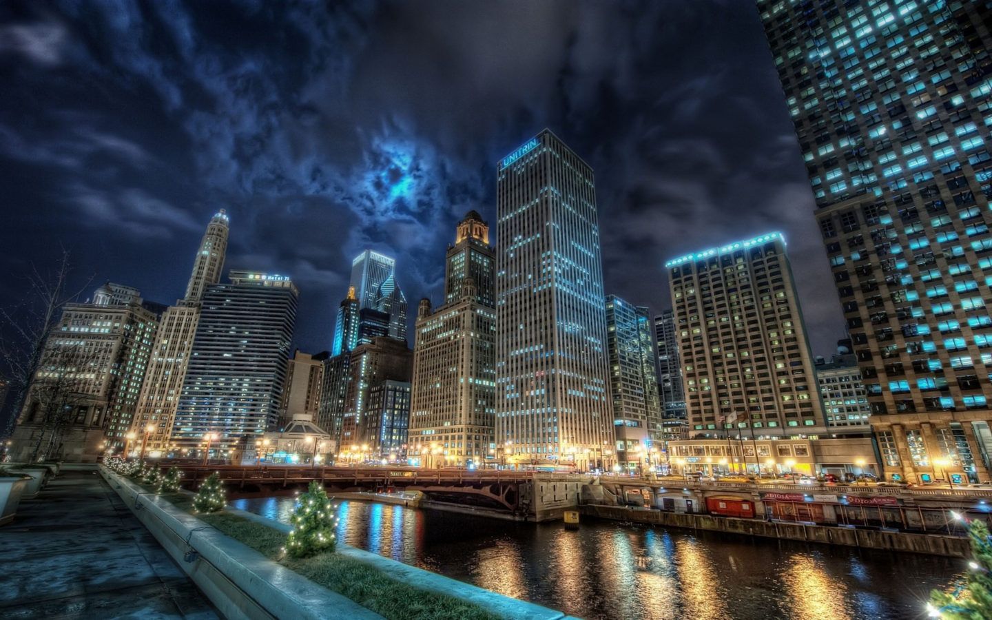 Skyline Chicago di notte, 1440x900 720p, PC