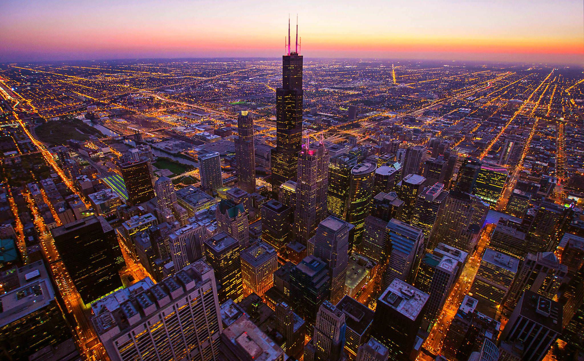 Tramonto sullo skyline di Chicago, 2048x1267 alta risoluzione, Desktop