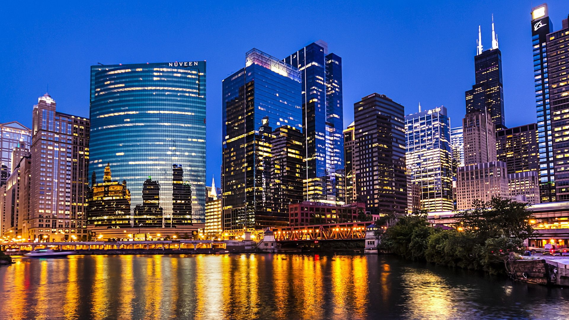 Skyline di Chicago notturno, 1920x1080 Full HD 1080p, Desktop