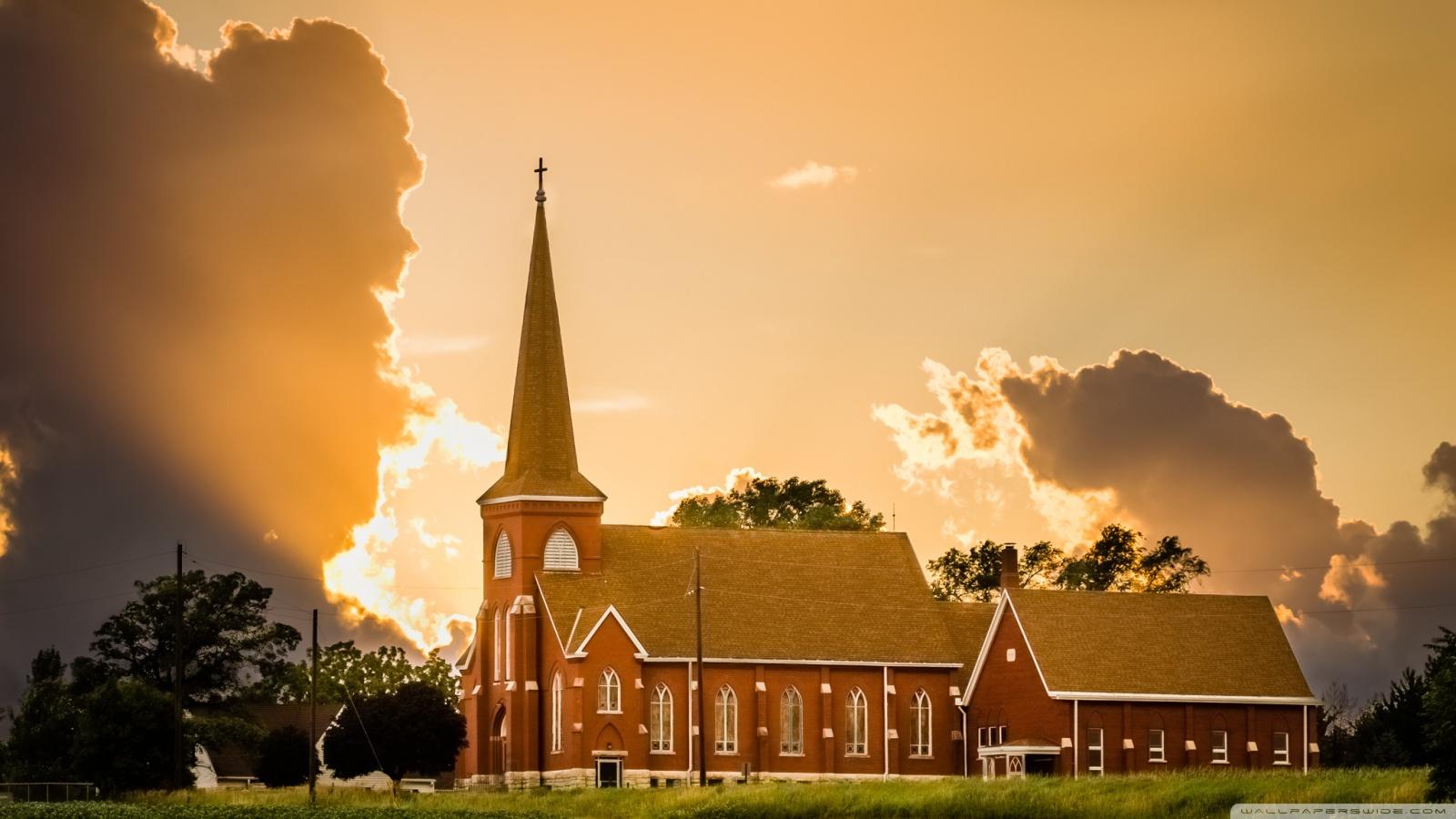 Chiesa rurale al tramonto, 1600x900 900p, Desktop