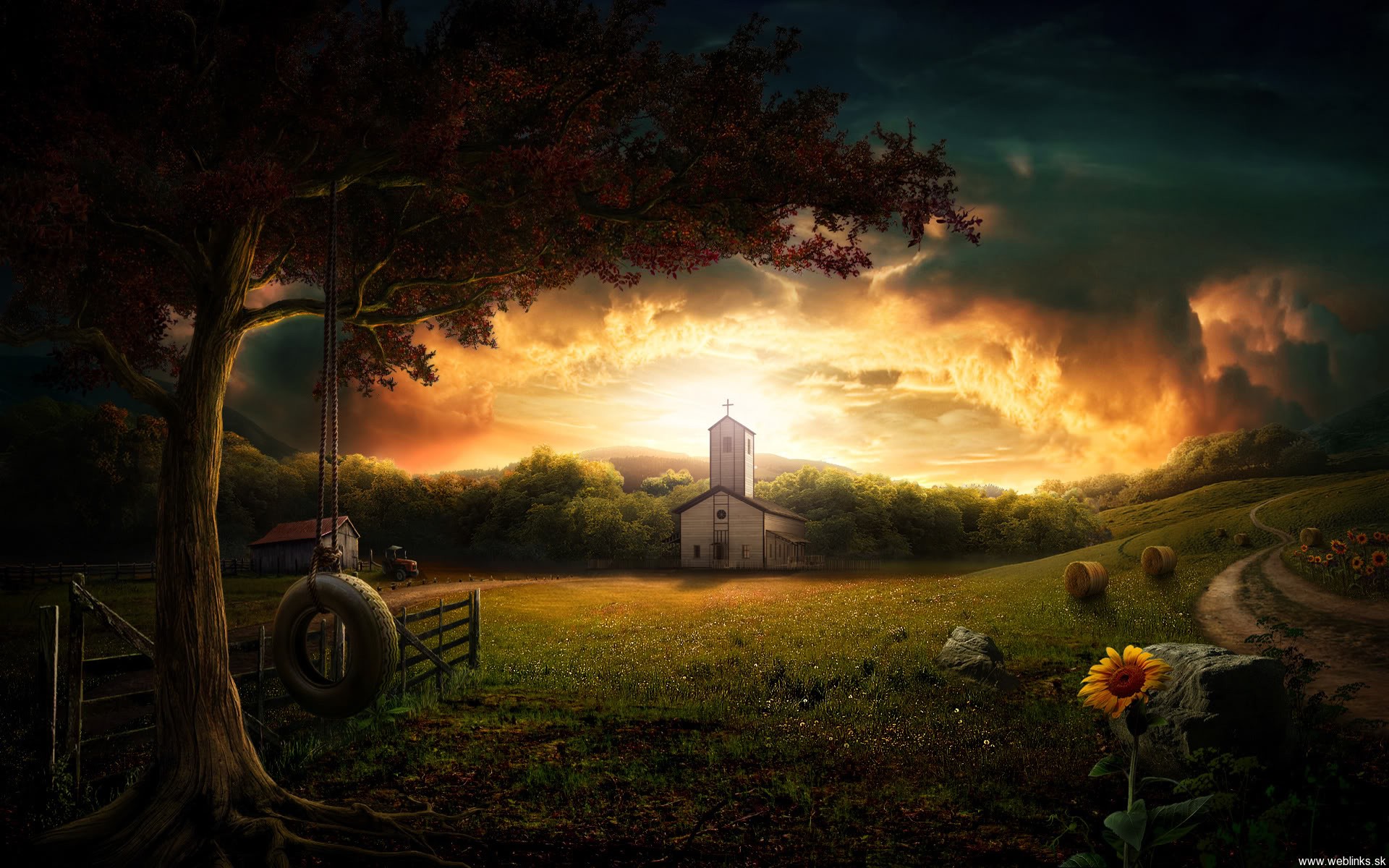 Chiesa al tramonto con altalena, 1920x1200 WUXGA, PC