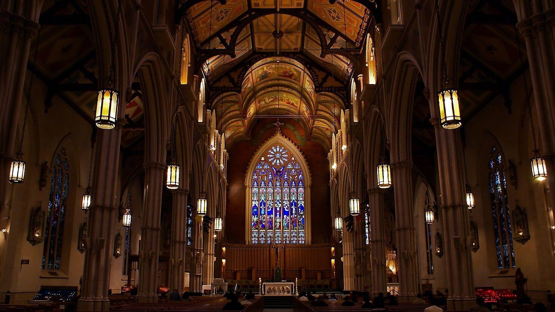 Interno chiesa gotica con vetrata, 1920x1080 Full HD, Laptop