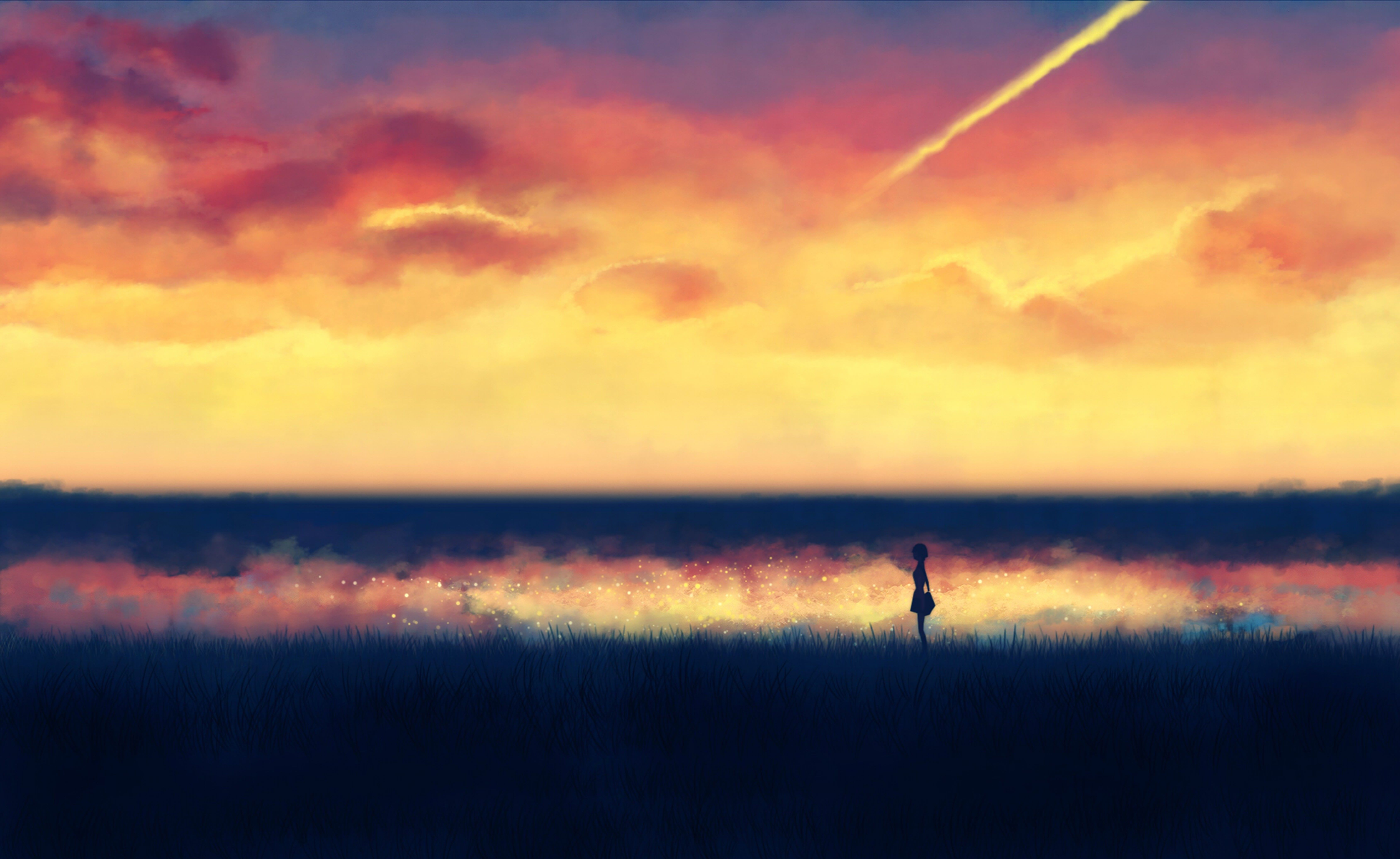 Figura solitaria su spiaggia al tramonto, 6750x4143 4K Ultra HD, Monitor 4K