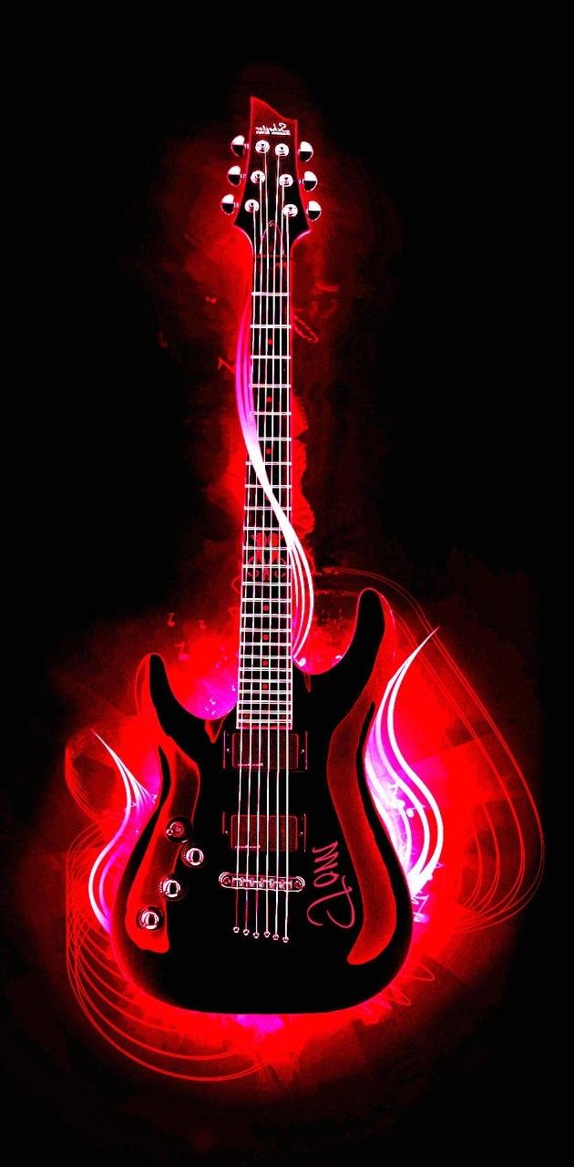 Chitarra elettrica neon rossa, 630x1280 Full HD Verticale, Smartphone