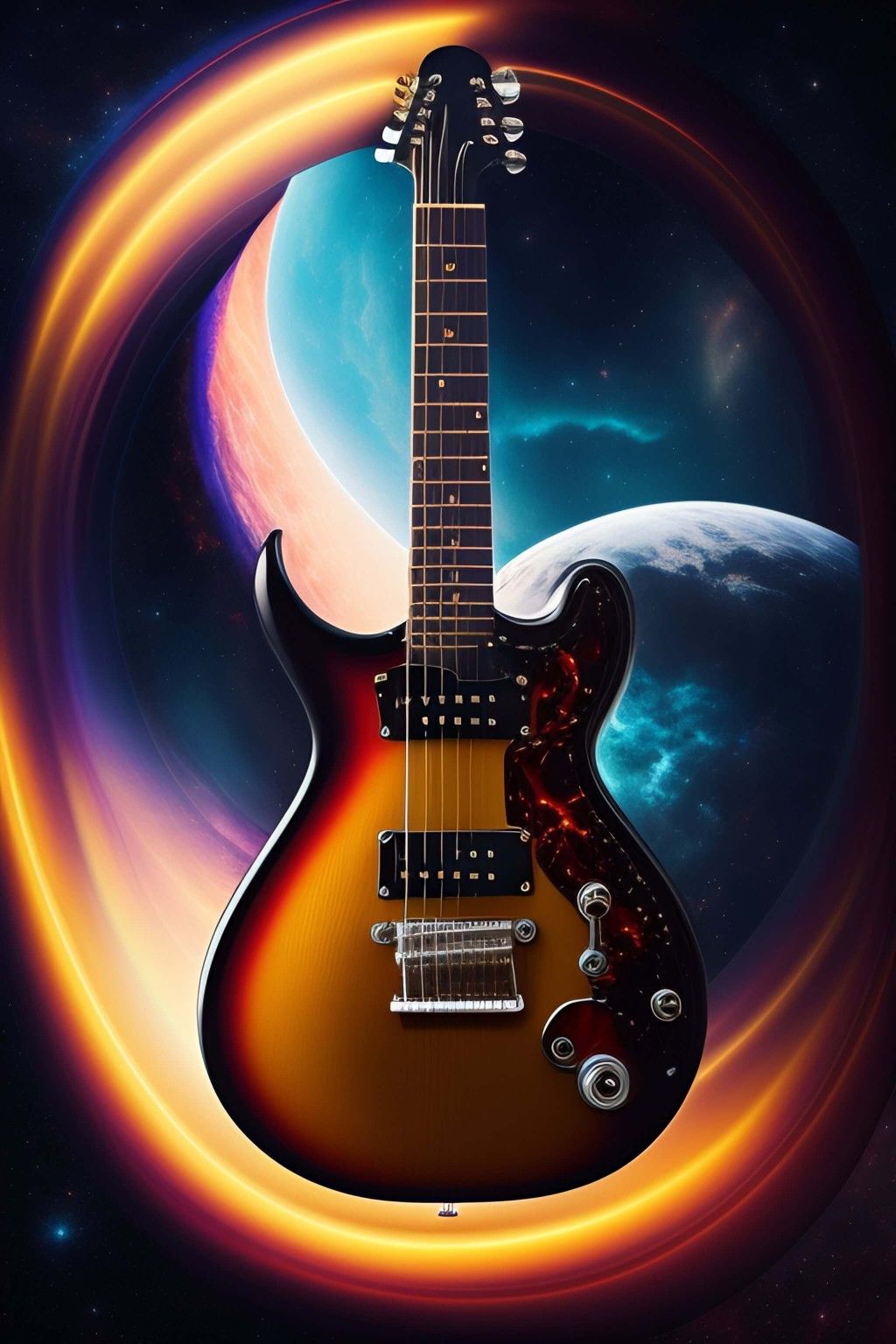 Chitarra elettrica con pianeta spaziale, 1024x1536 Full HD Verticale, iPhone