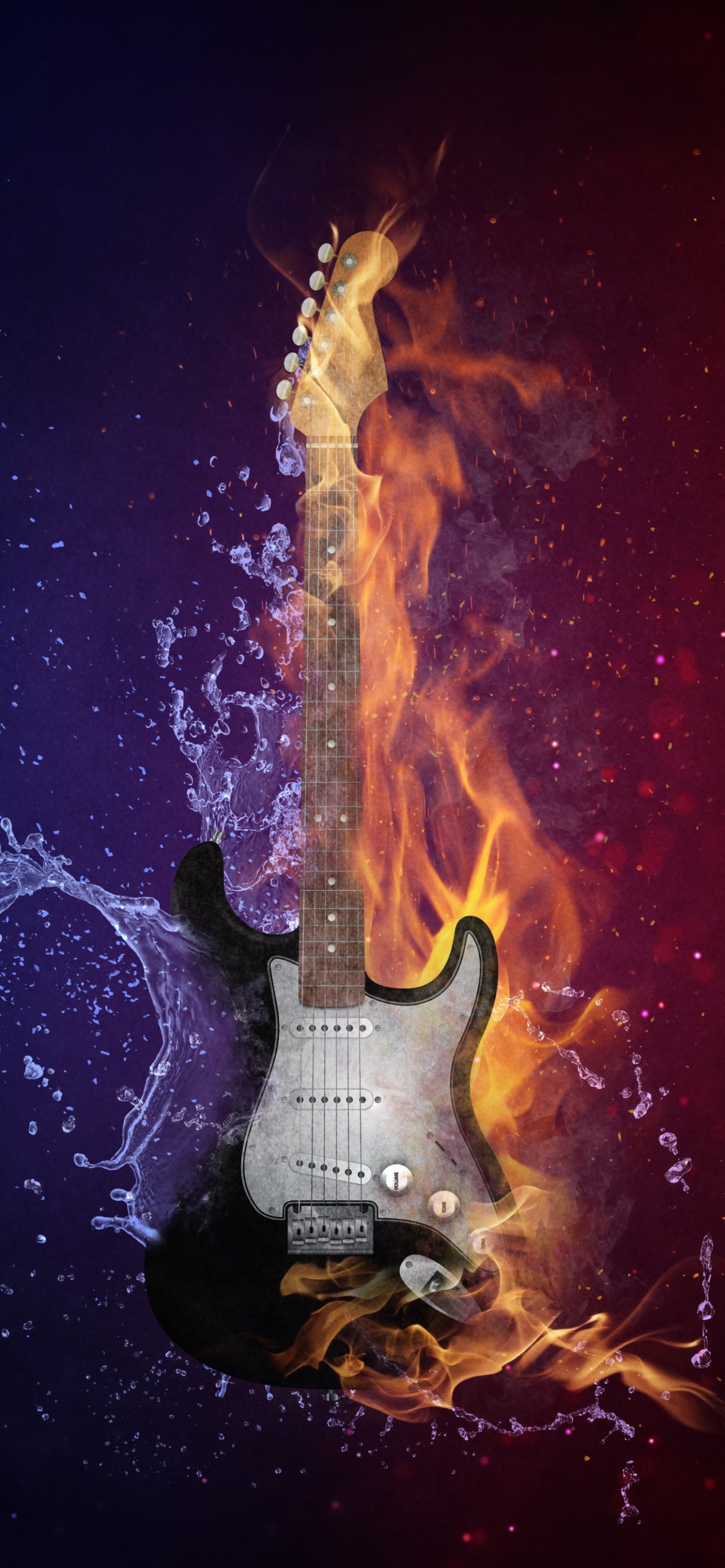 Chitarra elettrica fuoco acqua, 1284x2778 Verticale, Telefono
