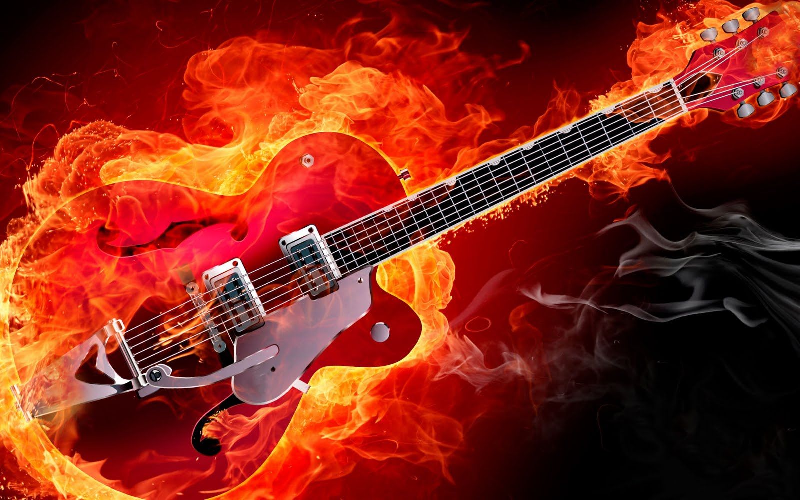 Chitarra elettrica in fiamme, 1600x1000 HD Ready, Desktop