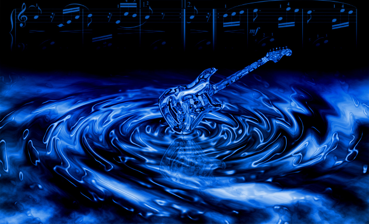 Chitarra elettrica in vortice blu, 1260x765 HD, Desktop