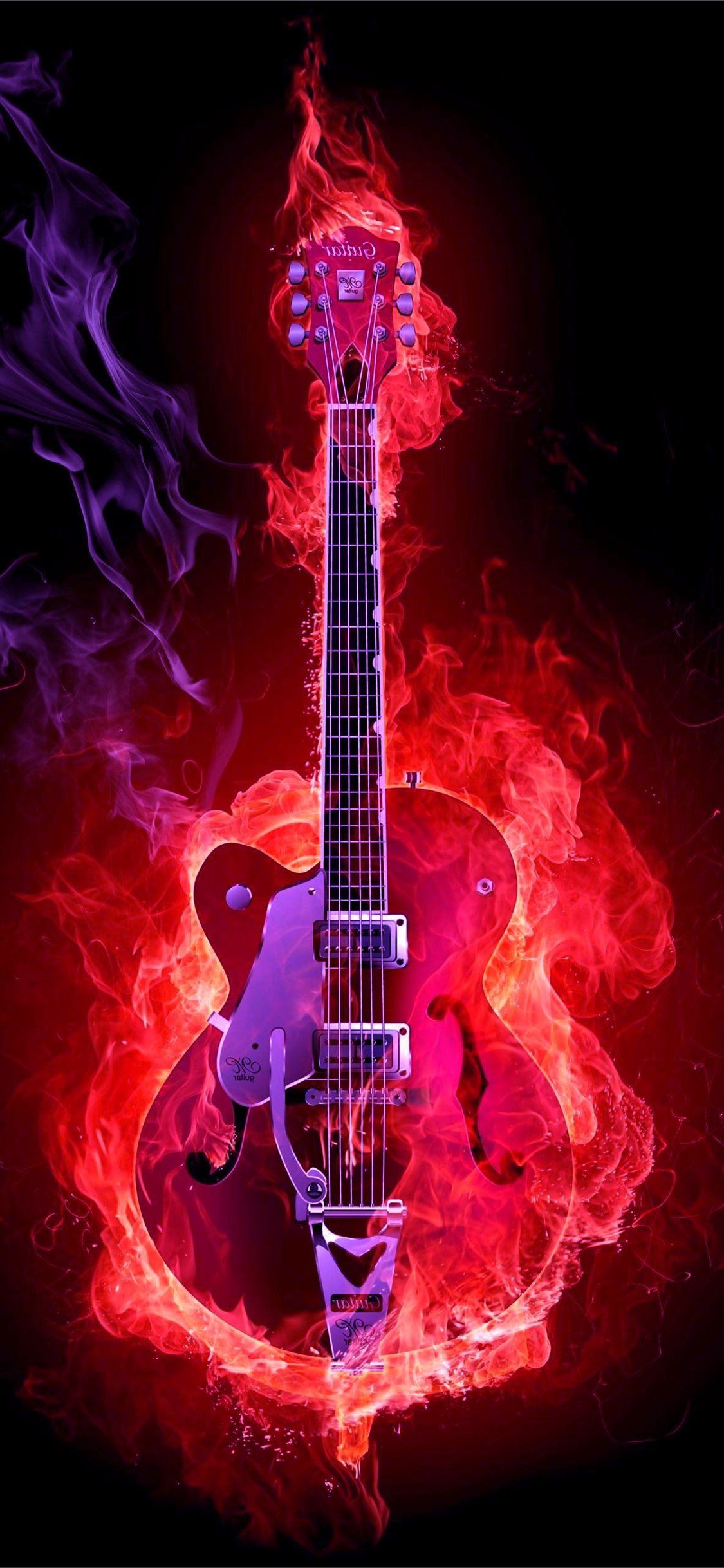 Chitarra elettrica in fiamme, 1125x2436 Full HD Verticale, iPhone
