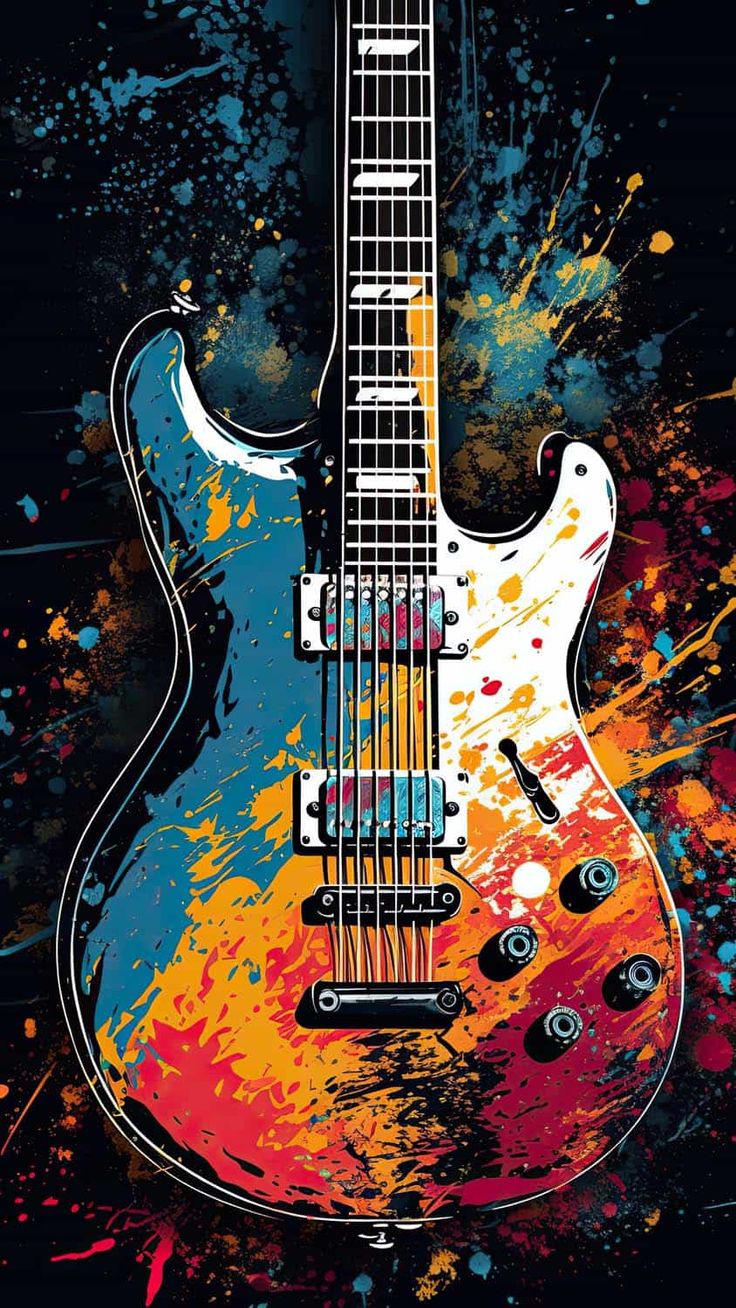 Chitarra elettrica graffiti colorata, 736x1308 Verticale, Mobile