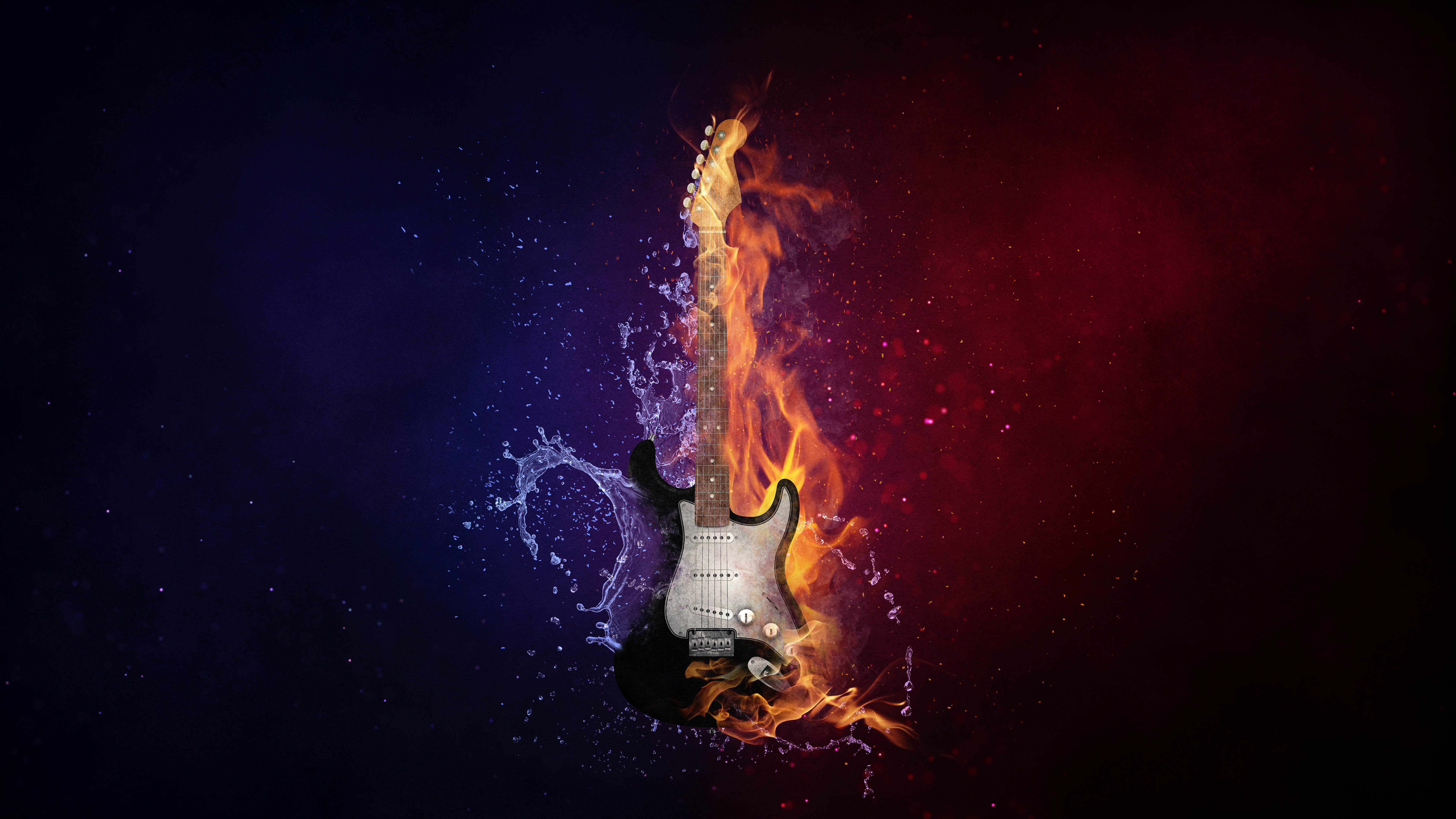 Chitarra elettrica fuoco e acqua, 7680x4320 Ultra HD, 4K TV