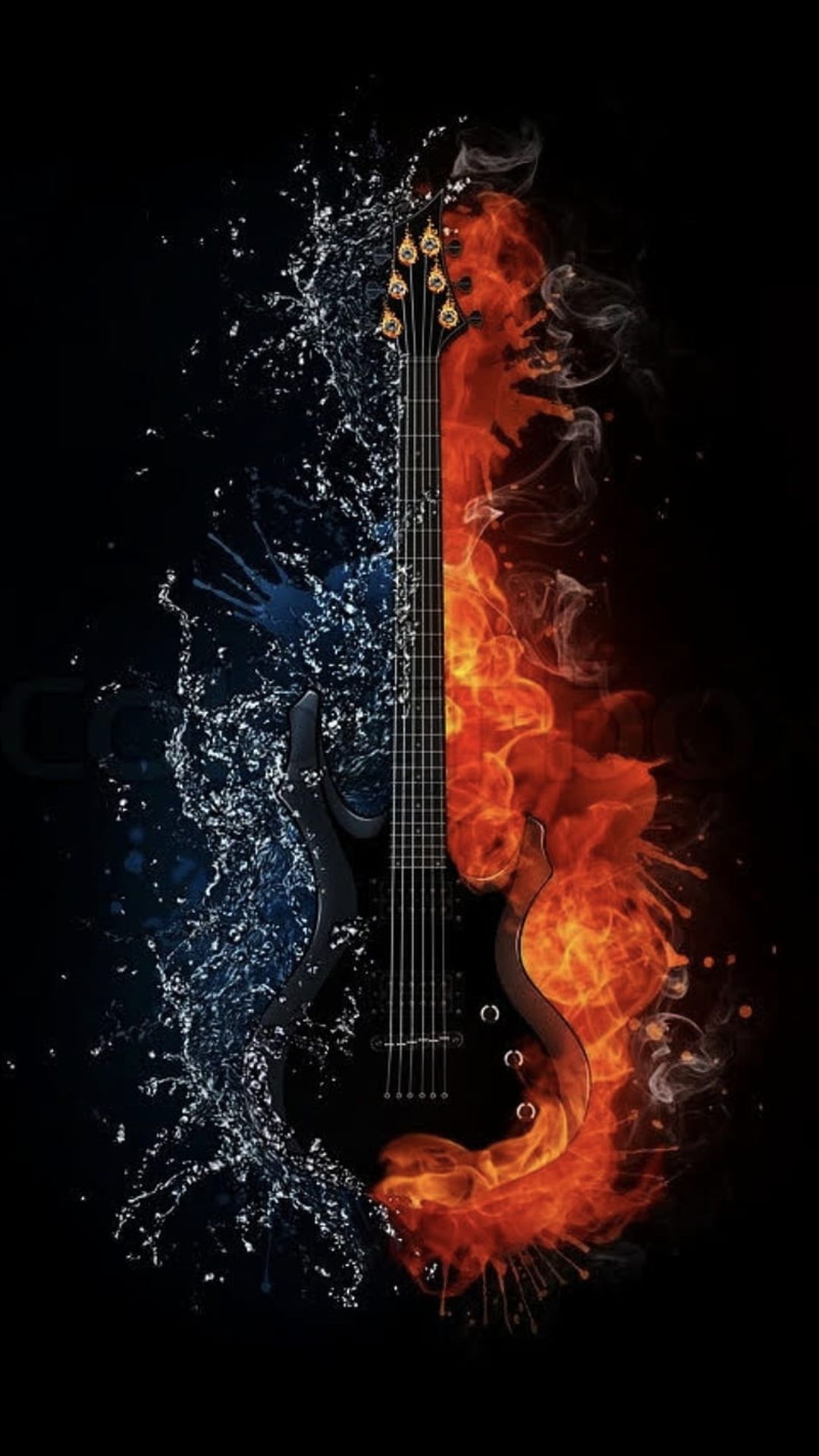 Chitarra elettrica fuoco e acqua, 1080x1920 Full HD Verticale, iPhone