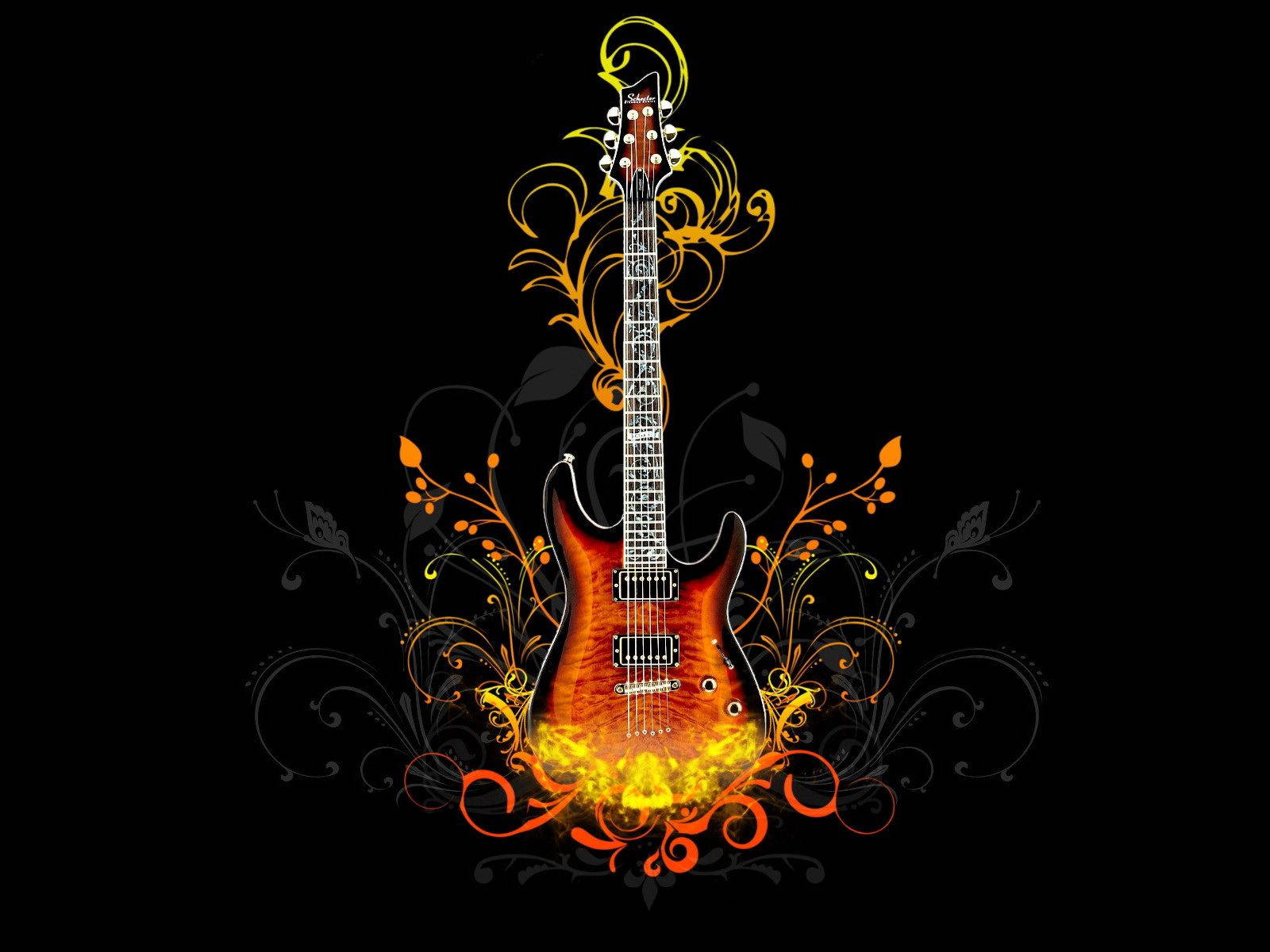 Chitarra elettrica fiamme decorativa, 1600x1200 HD Ready, Desktop