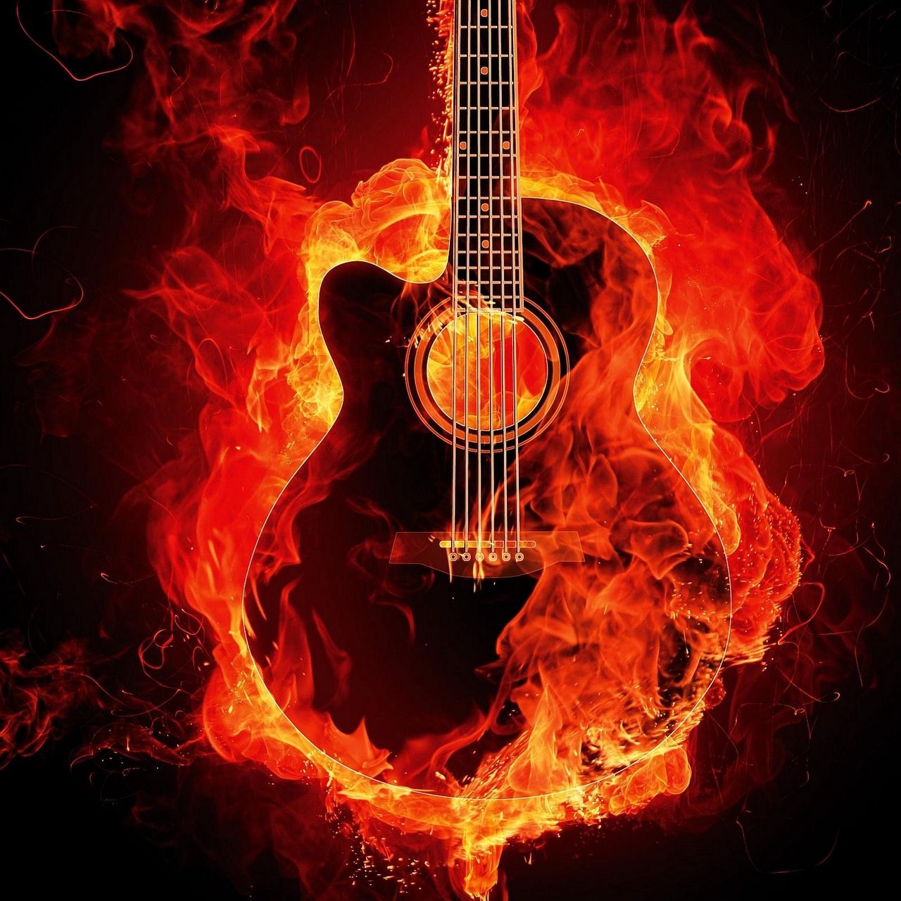 Chitarra tra fuoco e acqua, 1000x1500 Verticale, Mobile