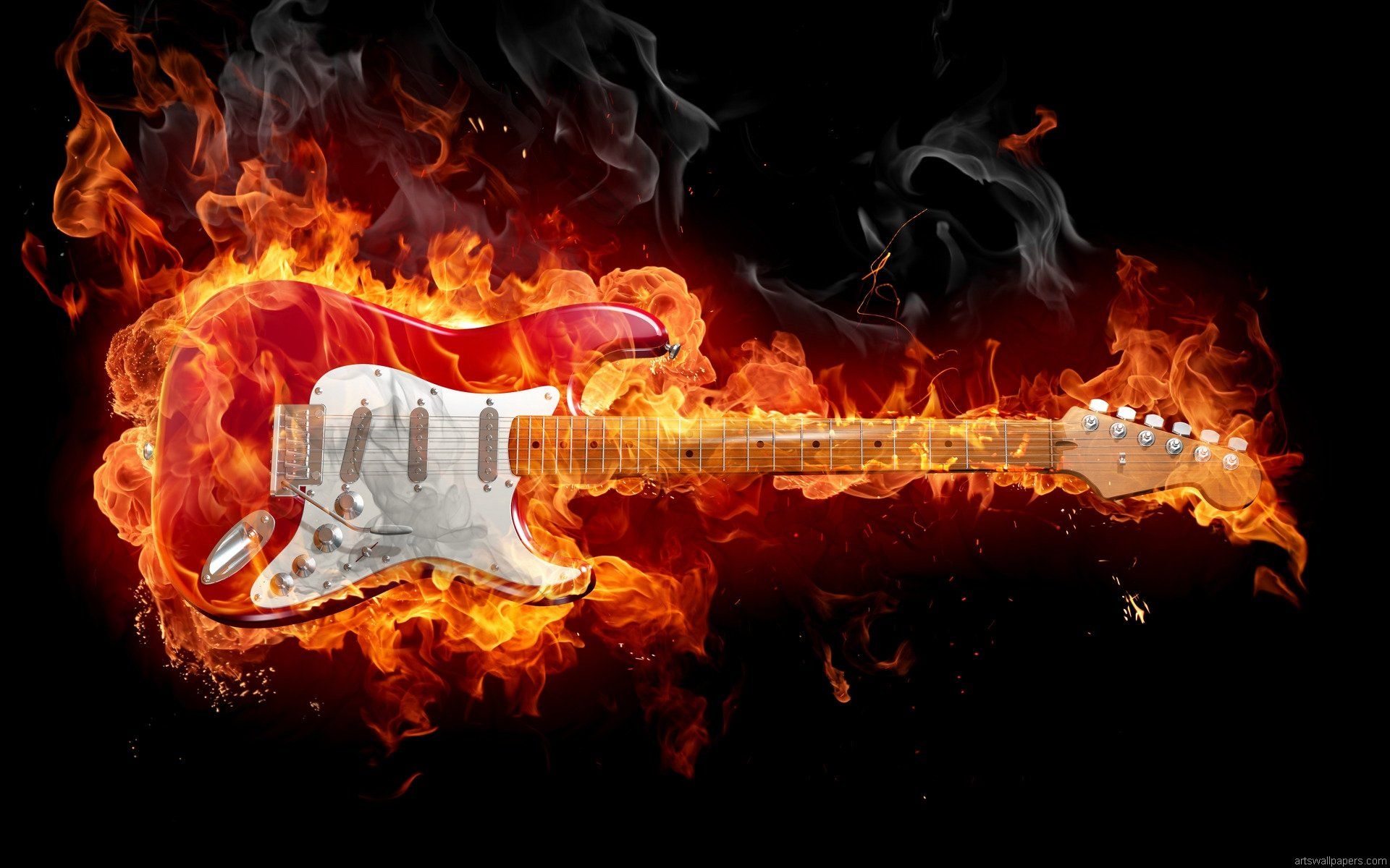 Chitarra acustica avvolta fiamme, 1280x1280 HD, Notebook Gaming