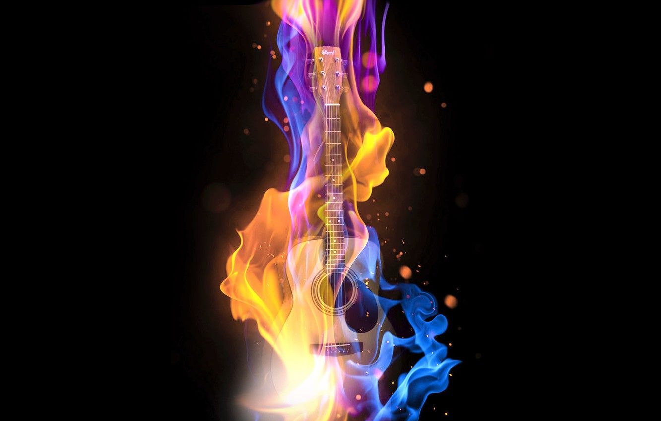 Chitarra elettrica in fiamme, 1431x1280 HD, Desktop