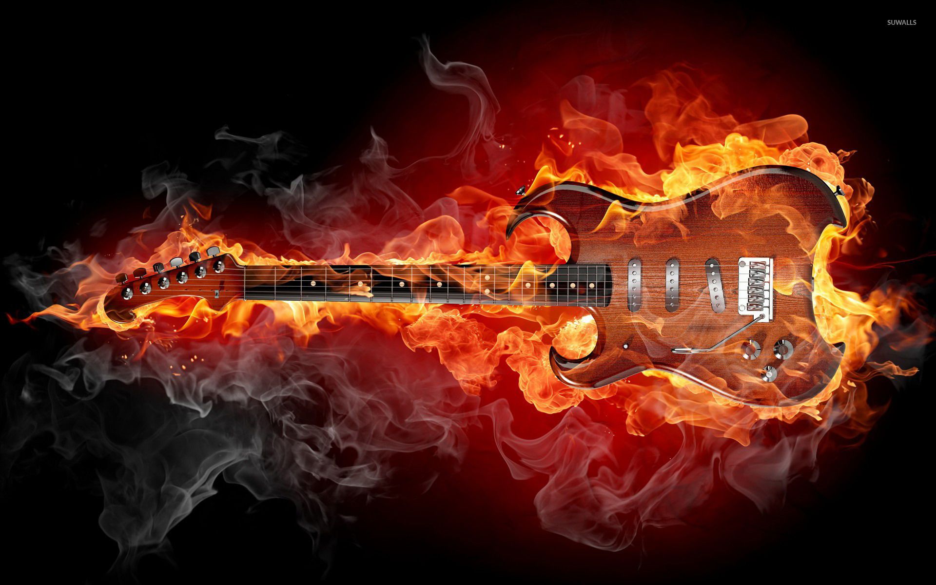 Chitarra elettrica avvolta dalle fiamme, 1600x1000 HD Ready, Desktop