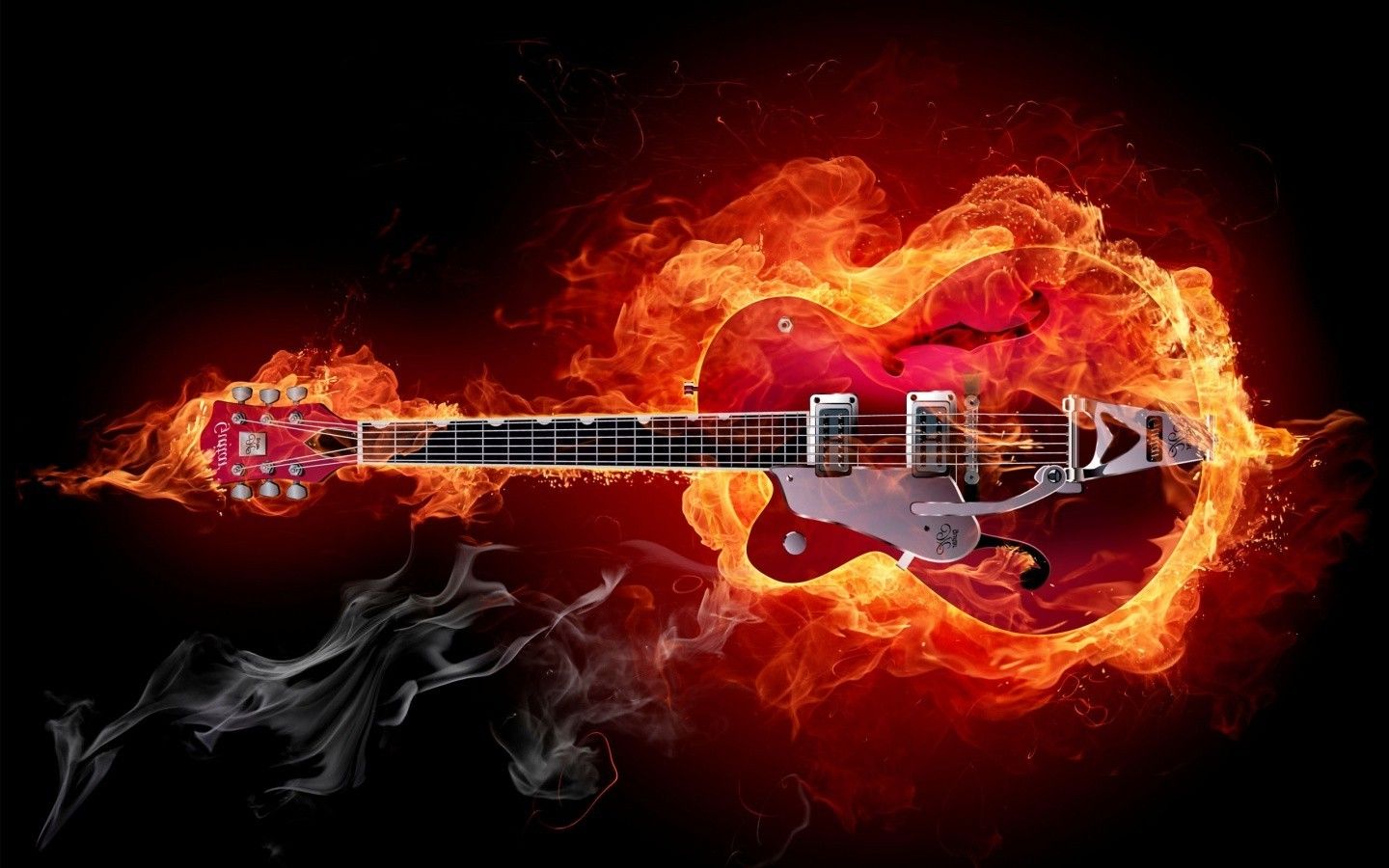 Chitarra in fiamme nera, 1600x1067 HD, PC