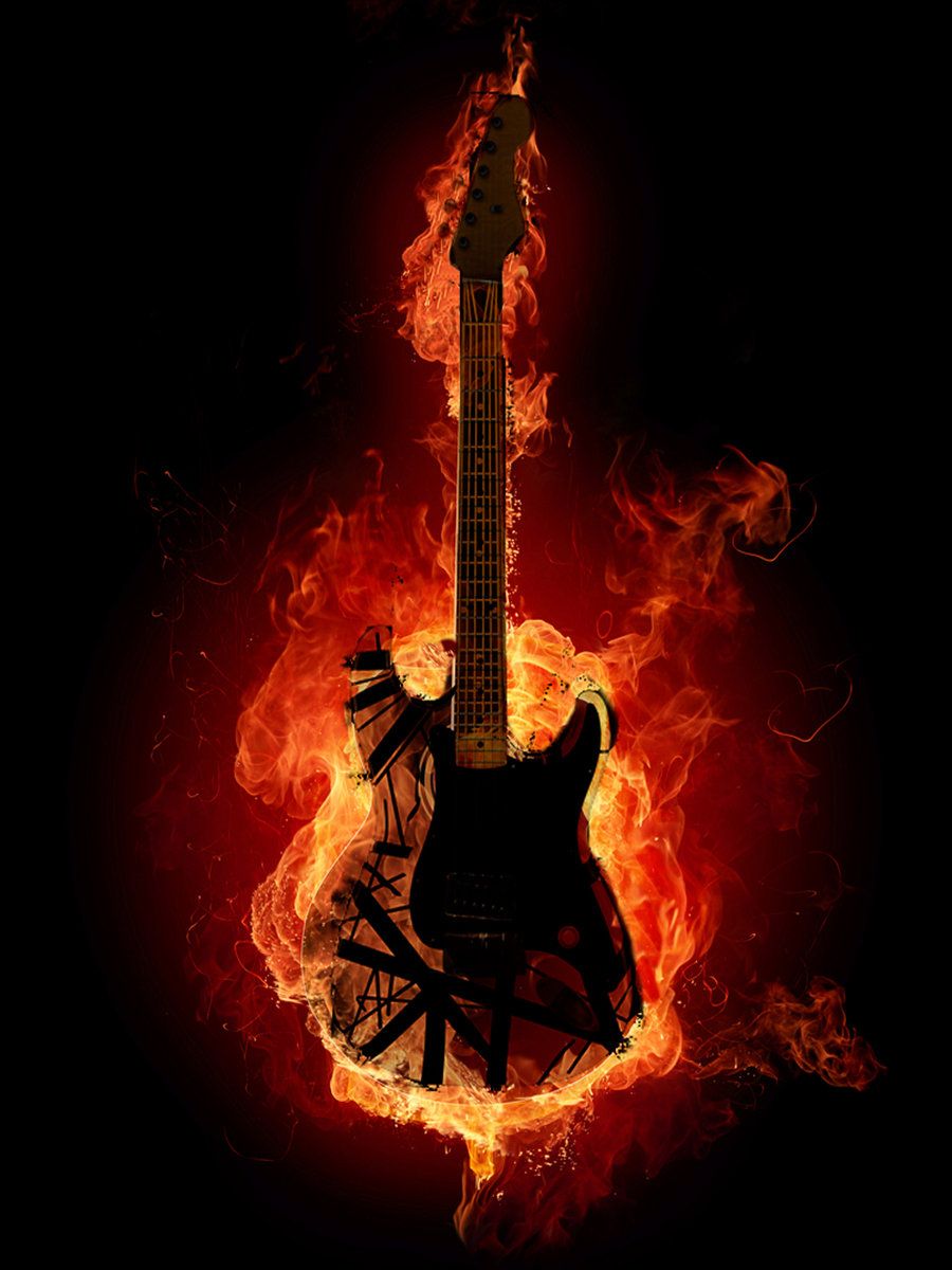 Chitarra acustica in fiamme, 1024x1024 HD, Desktop