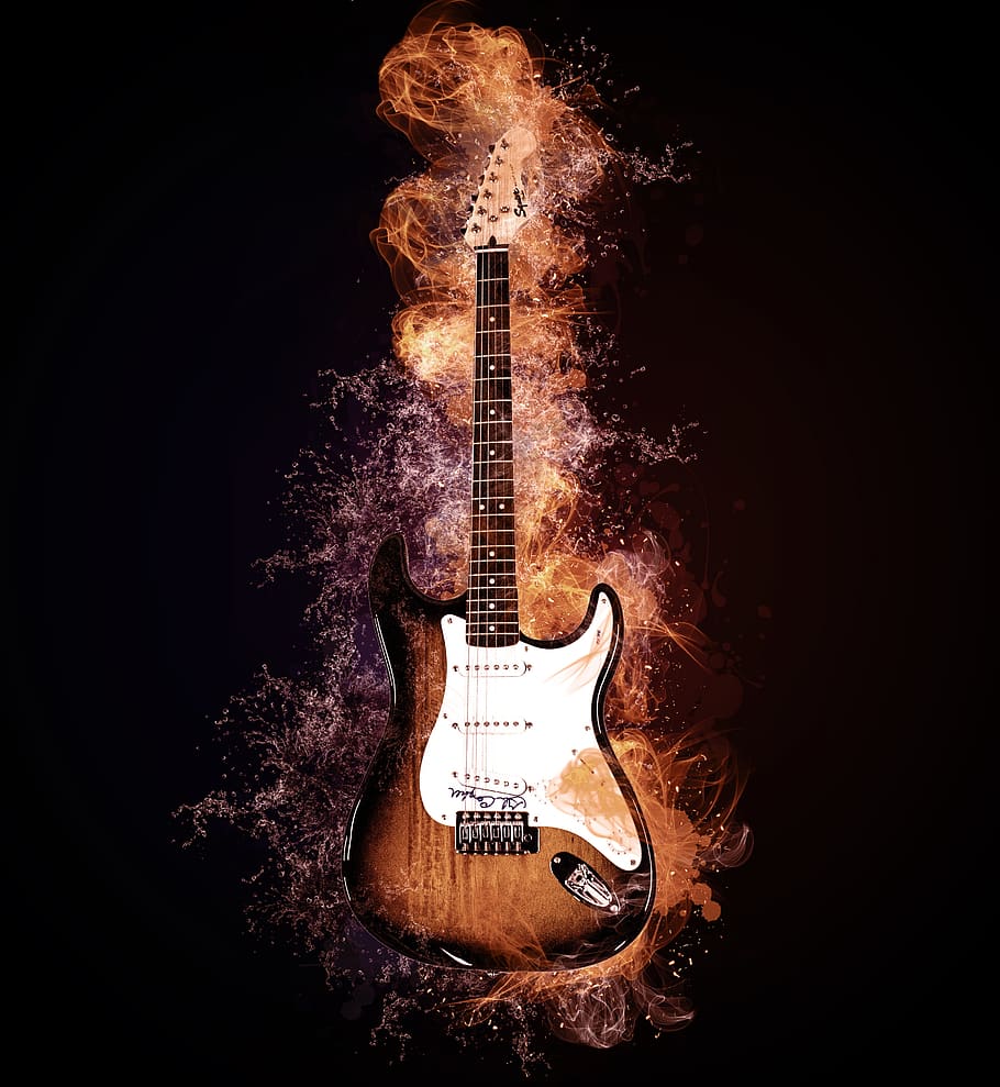 Chitarra basso in fiamme, 1024x768 HD, Laptop