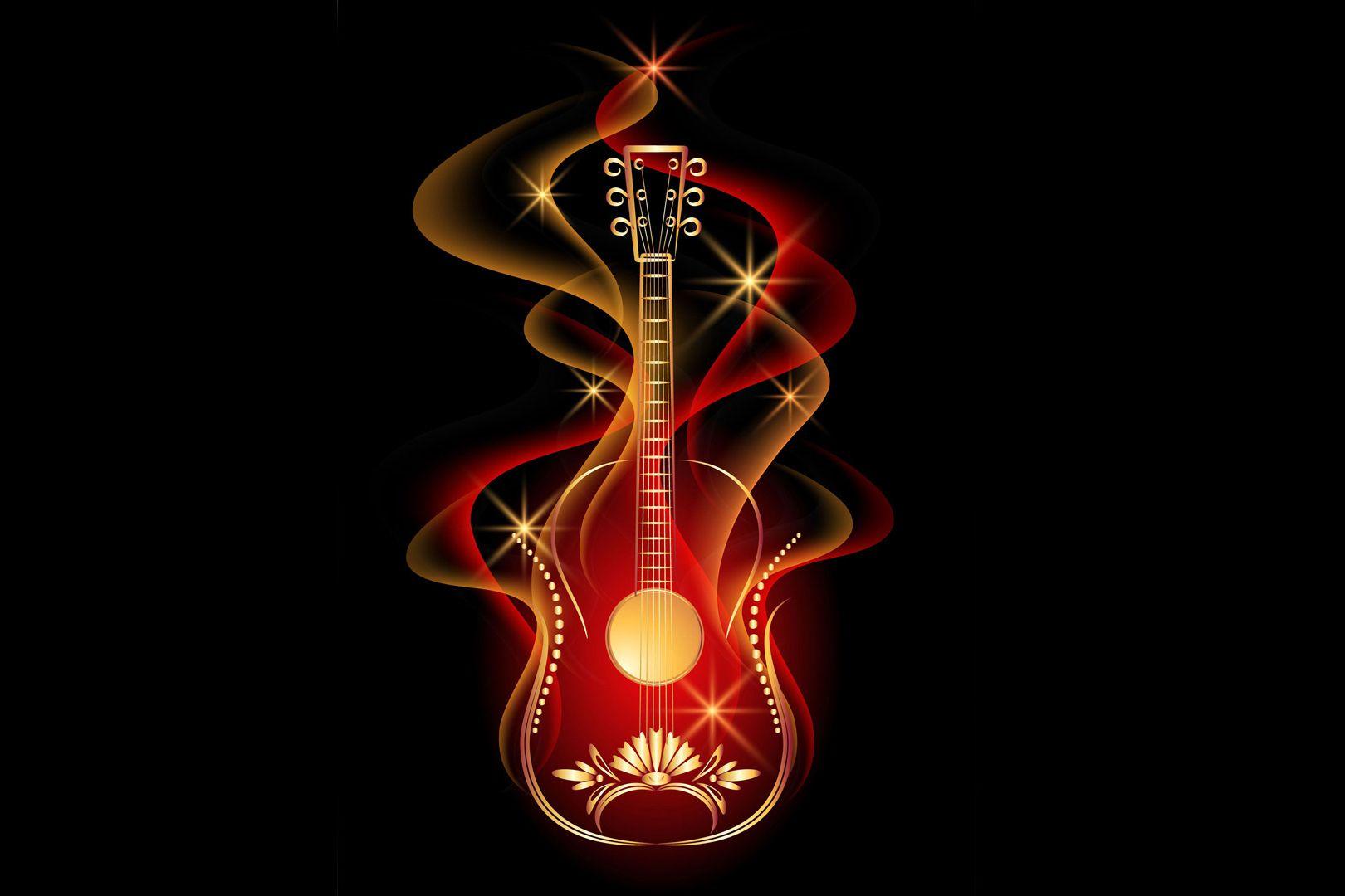 Chitarra in fiamme, sfondo scuro, 1920x1080 1080p, Laptop