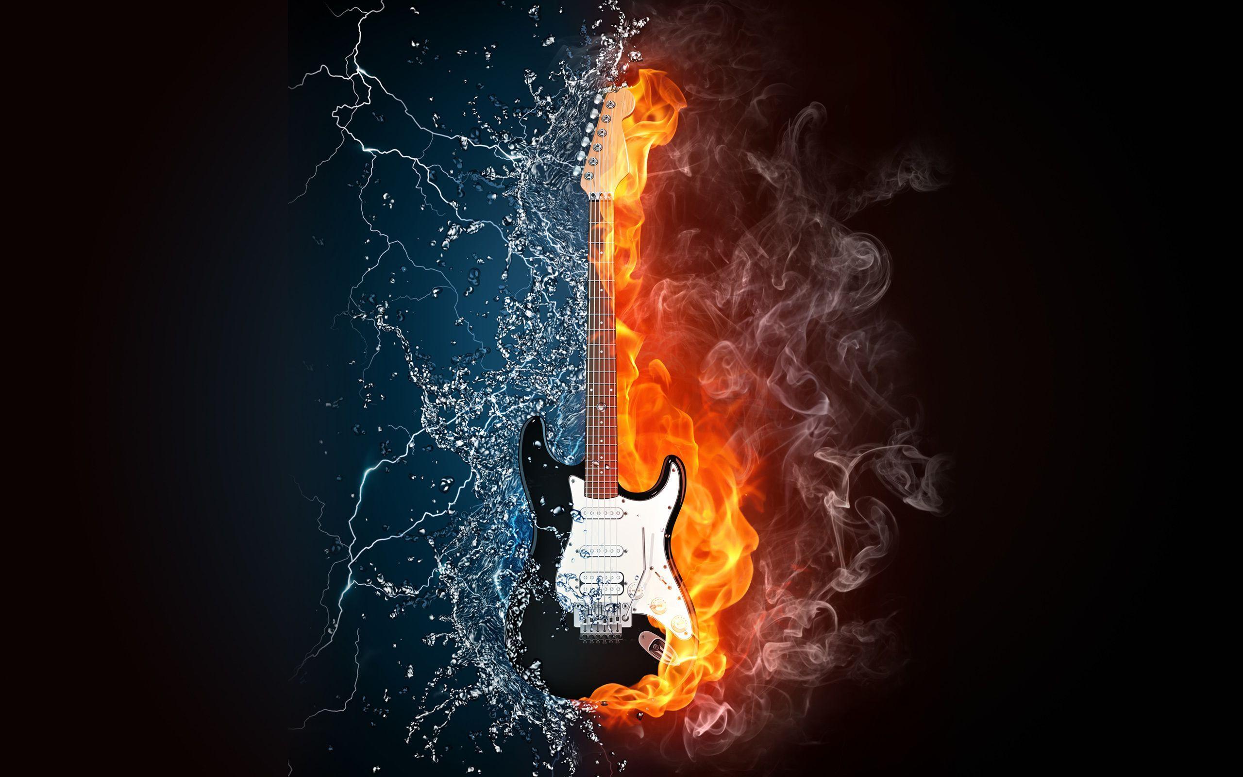 Chitarra con fuoco e acqua, 1366x768 720p, iMac